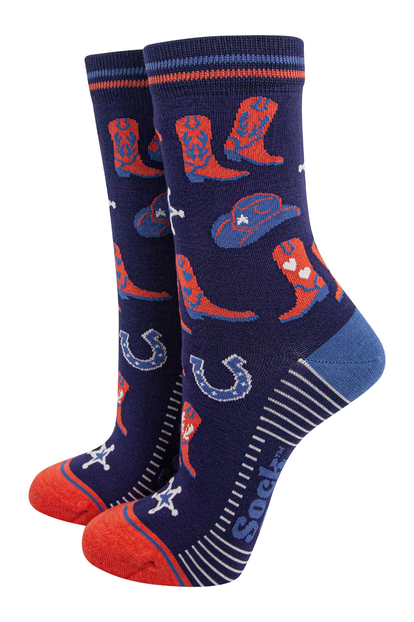 womens-bamboo-socks-navy-blue-denim-blue-cowboy-boots-and-hat