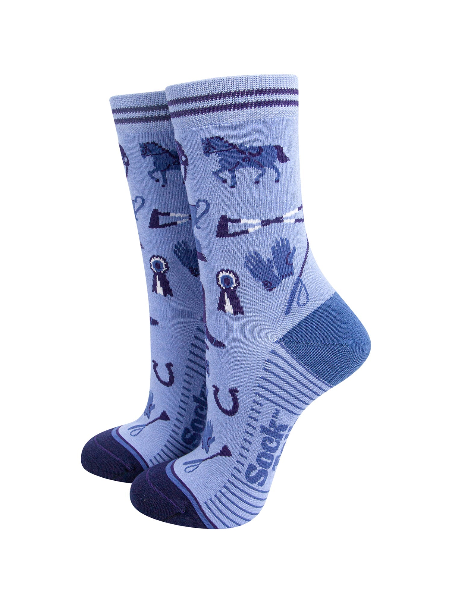 Horse-Riding-Bamboo-Socks-in-Blue-On-Mannequin