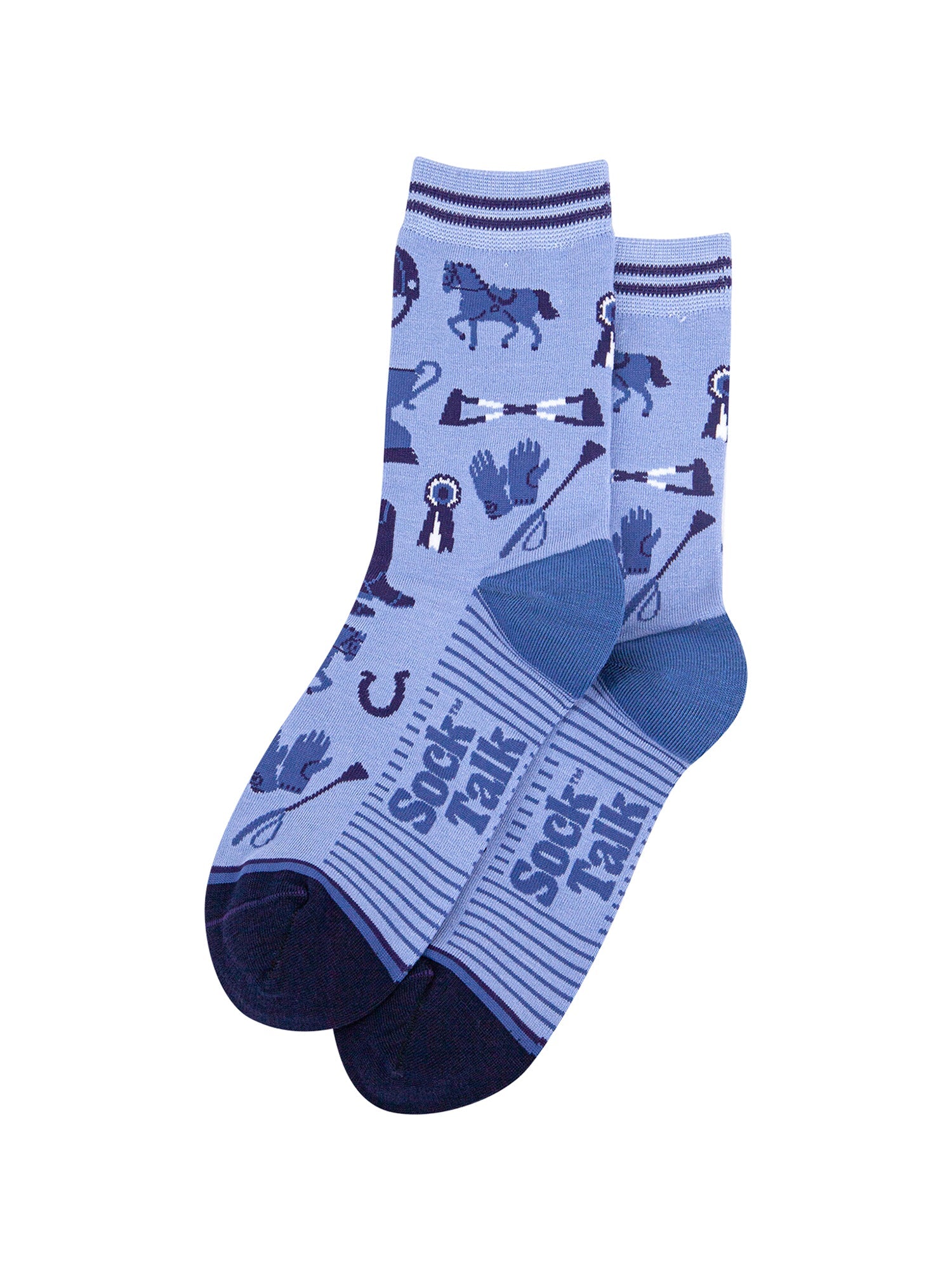 Horse-Riding-Bamboo-Socks-in-Blue-Laid-Flat