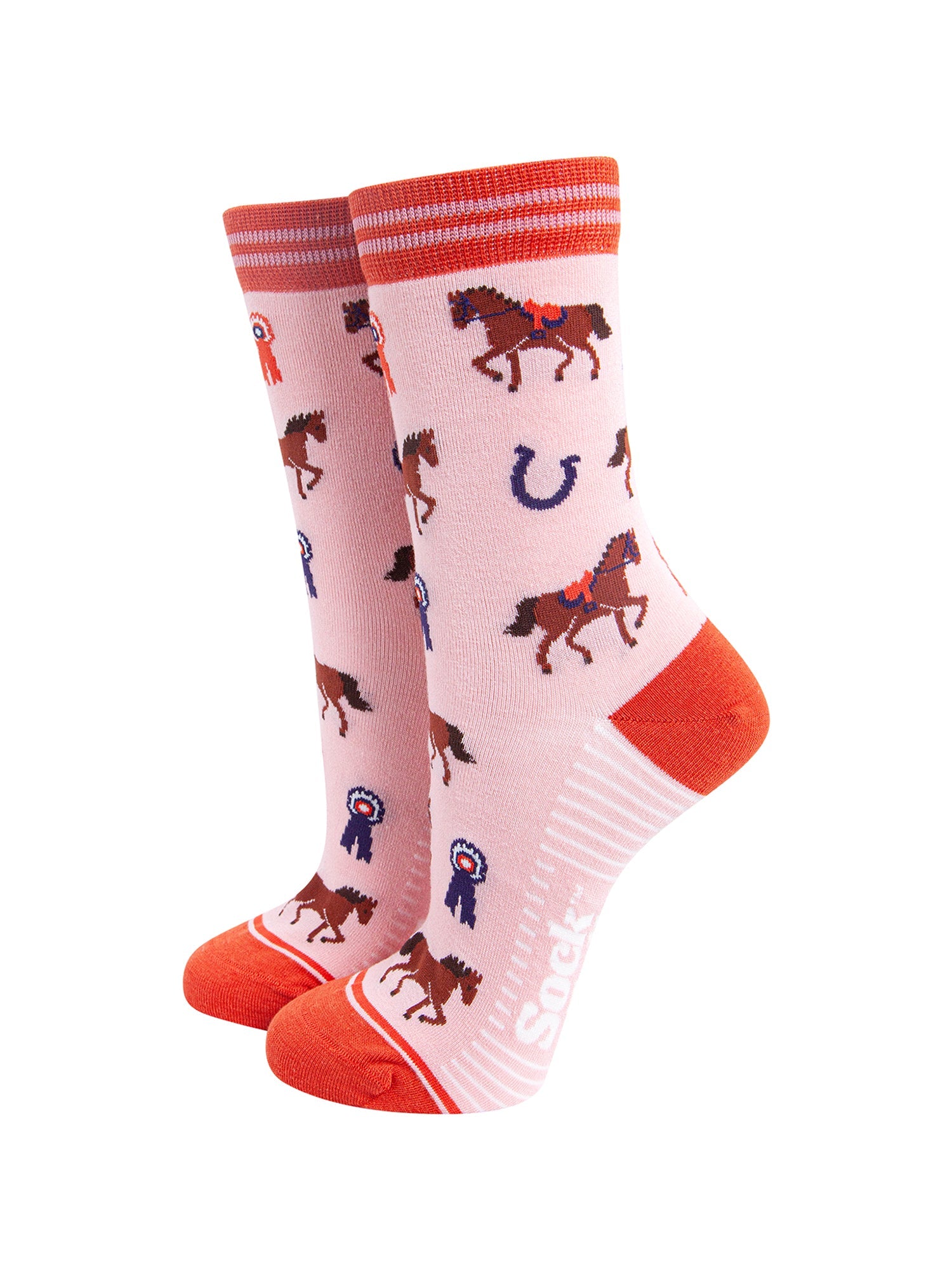 Horse-Riding-Bamboo-Socks-in-Pink-On-Foot-Mannequin