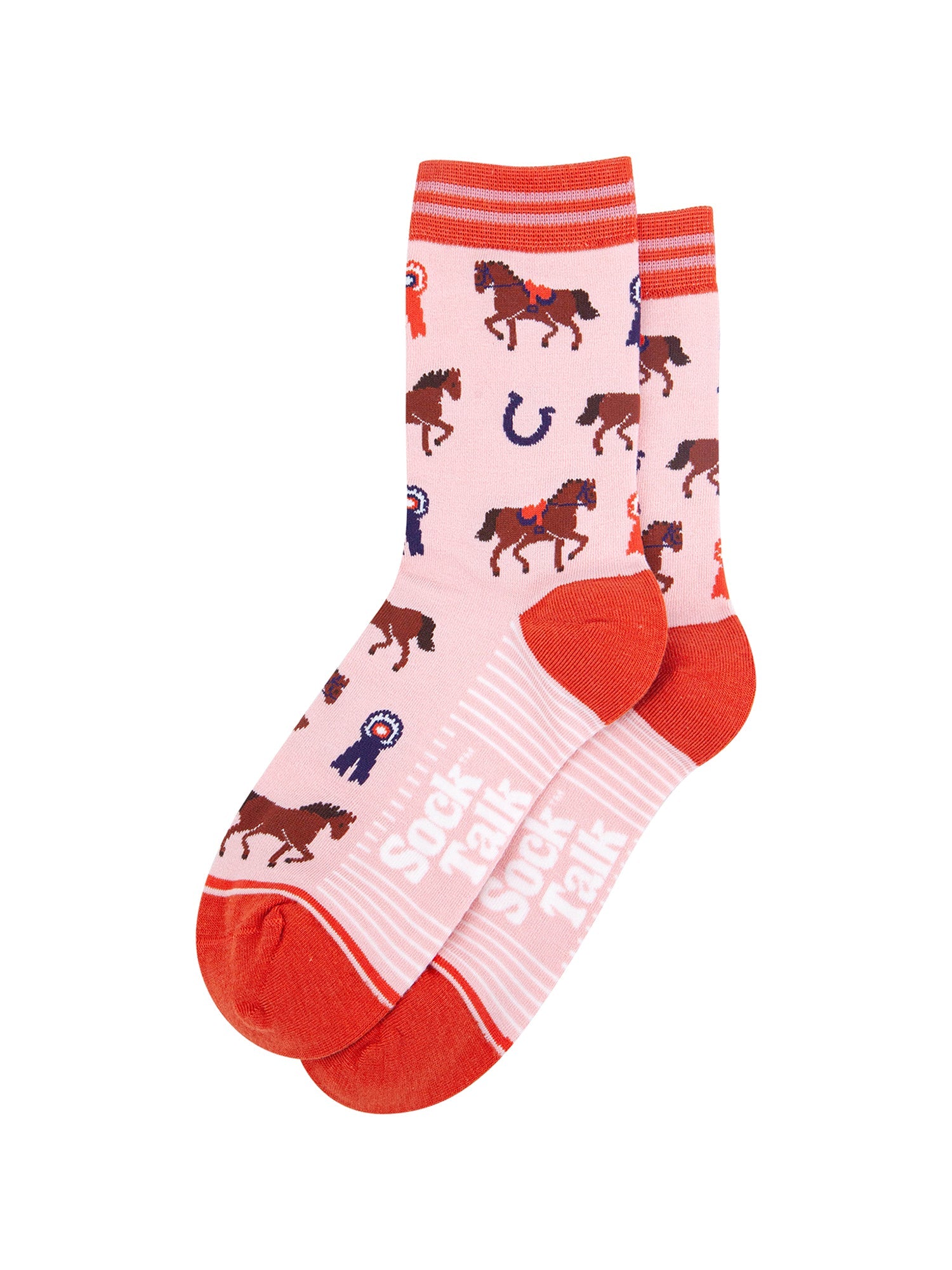 Horse-Riding-Bamboo-Socks-in-Pink-Laid-Flat