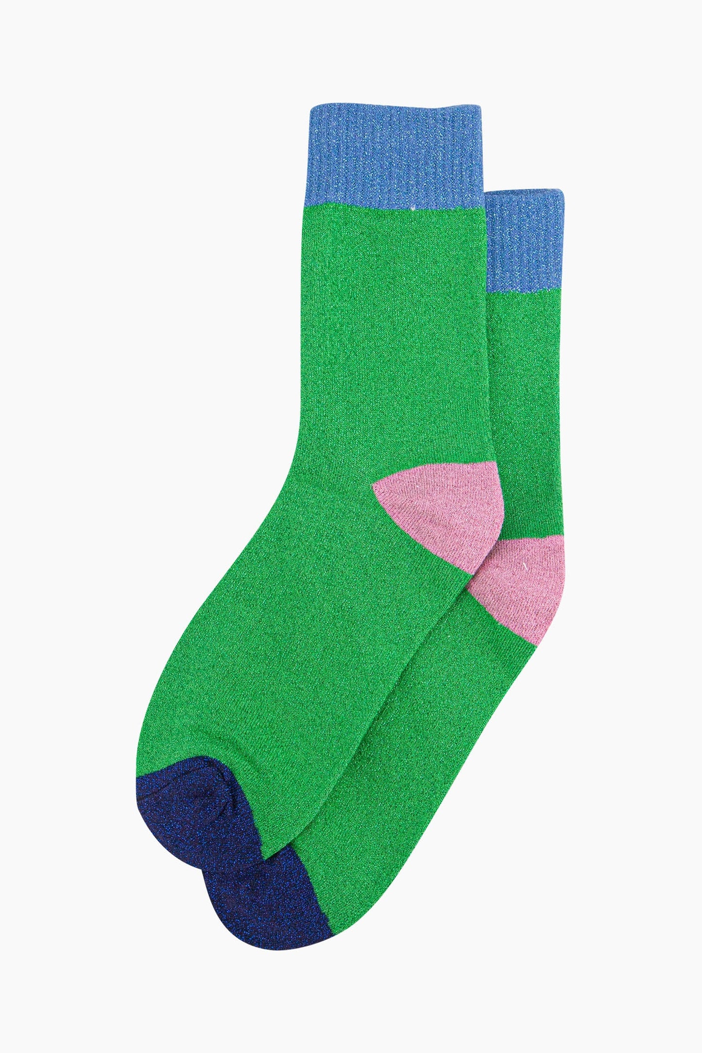 Women's Glitter Socks - Lime/Denim Blue, Multi Colour