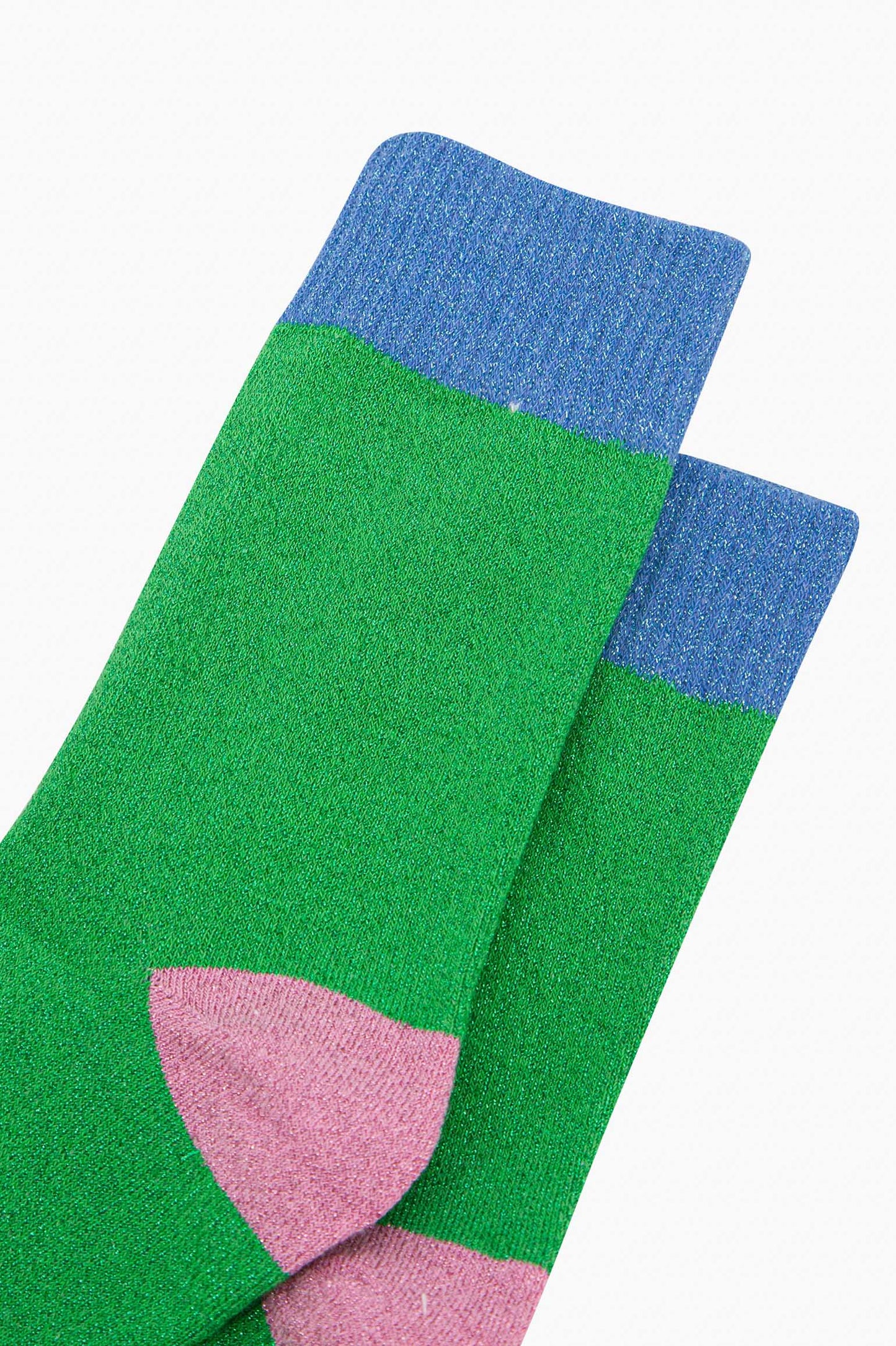 Women's Glitter Socks - Lime/Denim Blue, Multi Colour