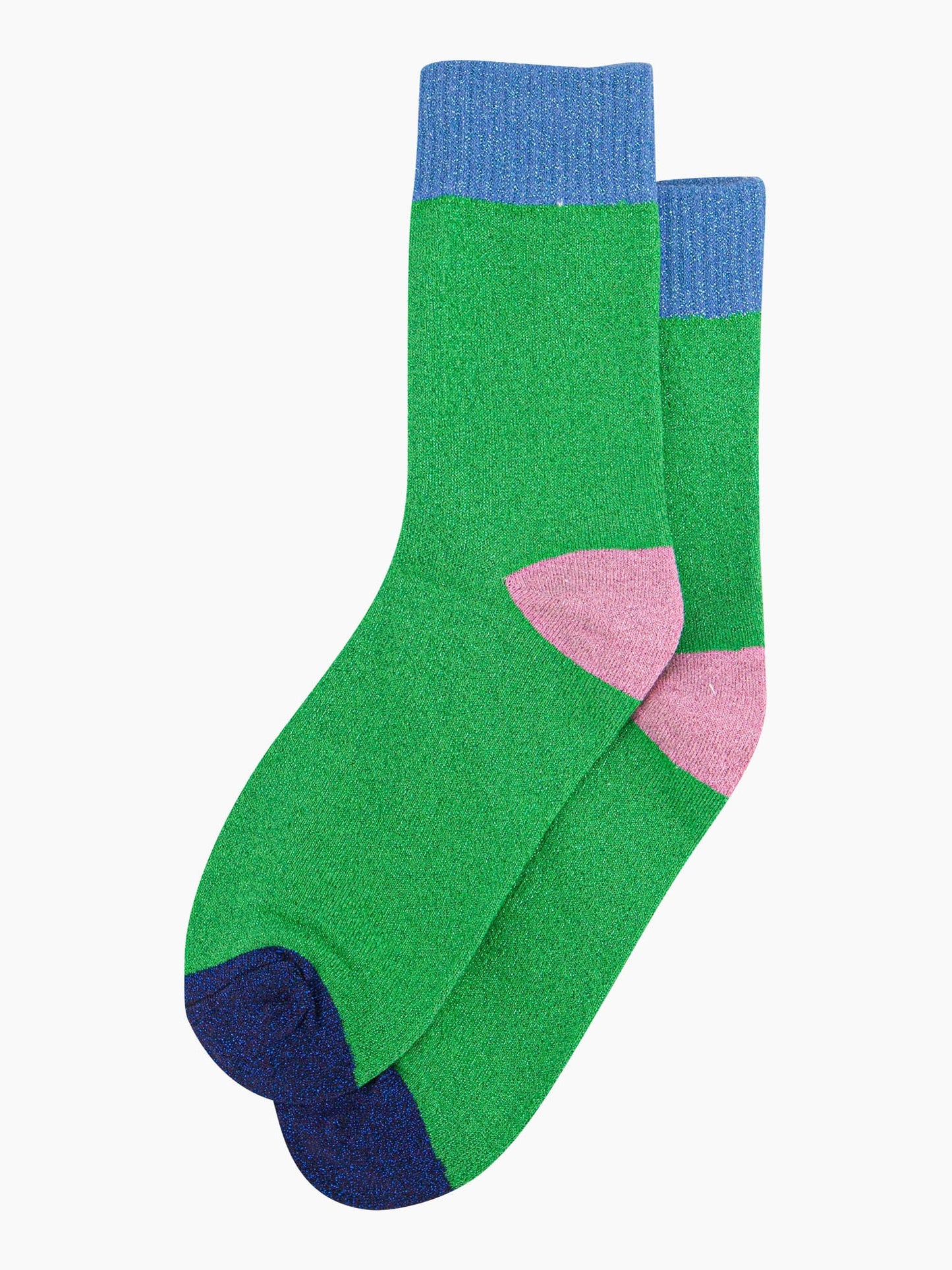 Women's Glitter Socks - Lime/Denim Blue, Multi Colour