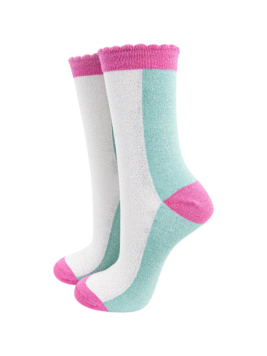 Colour-Block-Combed-Cotton-Glitter-Socks-in-Sage-Green-Hot-Pink-mannequin