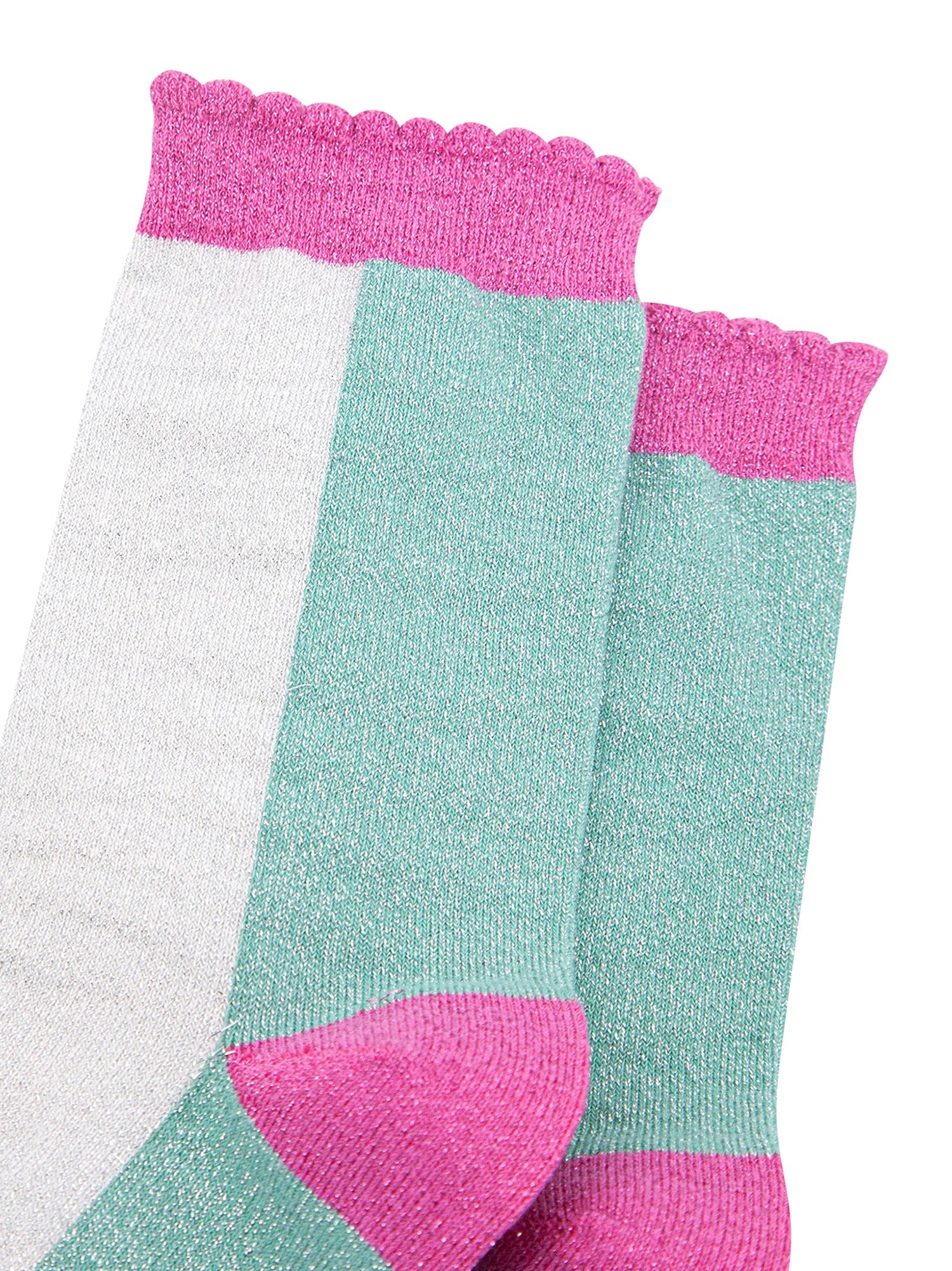 Colour-Block-Combed-Cotton-Glitter-Socks-in-Sage-Green-Hot-Pink-close-up