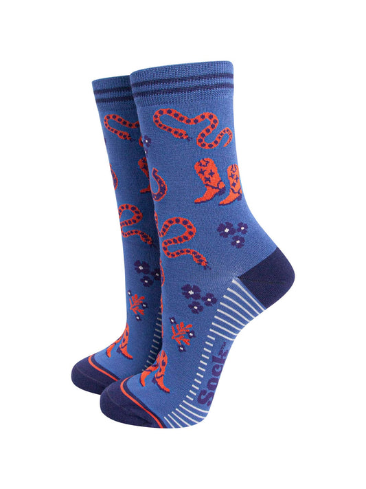 womens-bamboo-socks-navy-blue-denim-blue-cowboy-snakes-wildwest