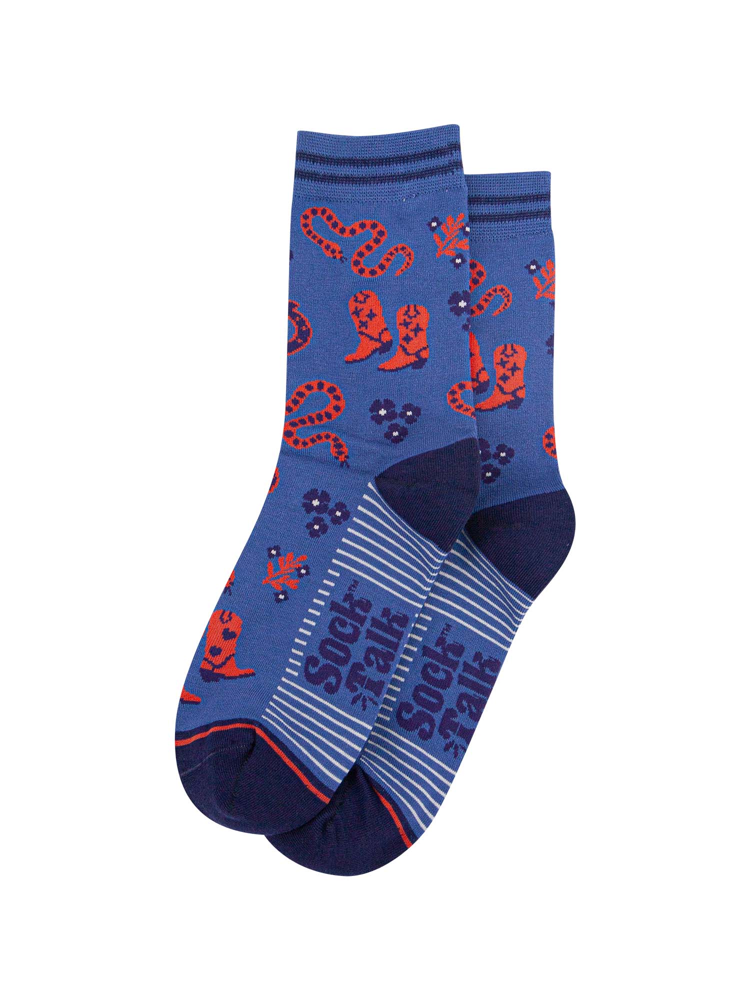 womens-bamboo-socks-navy-blue-denim-blue-cowboy-snakes-laying-flat