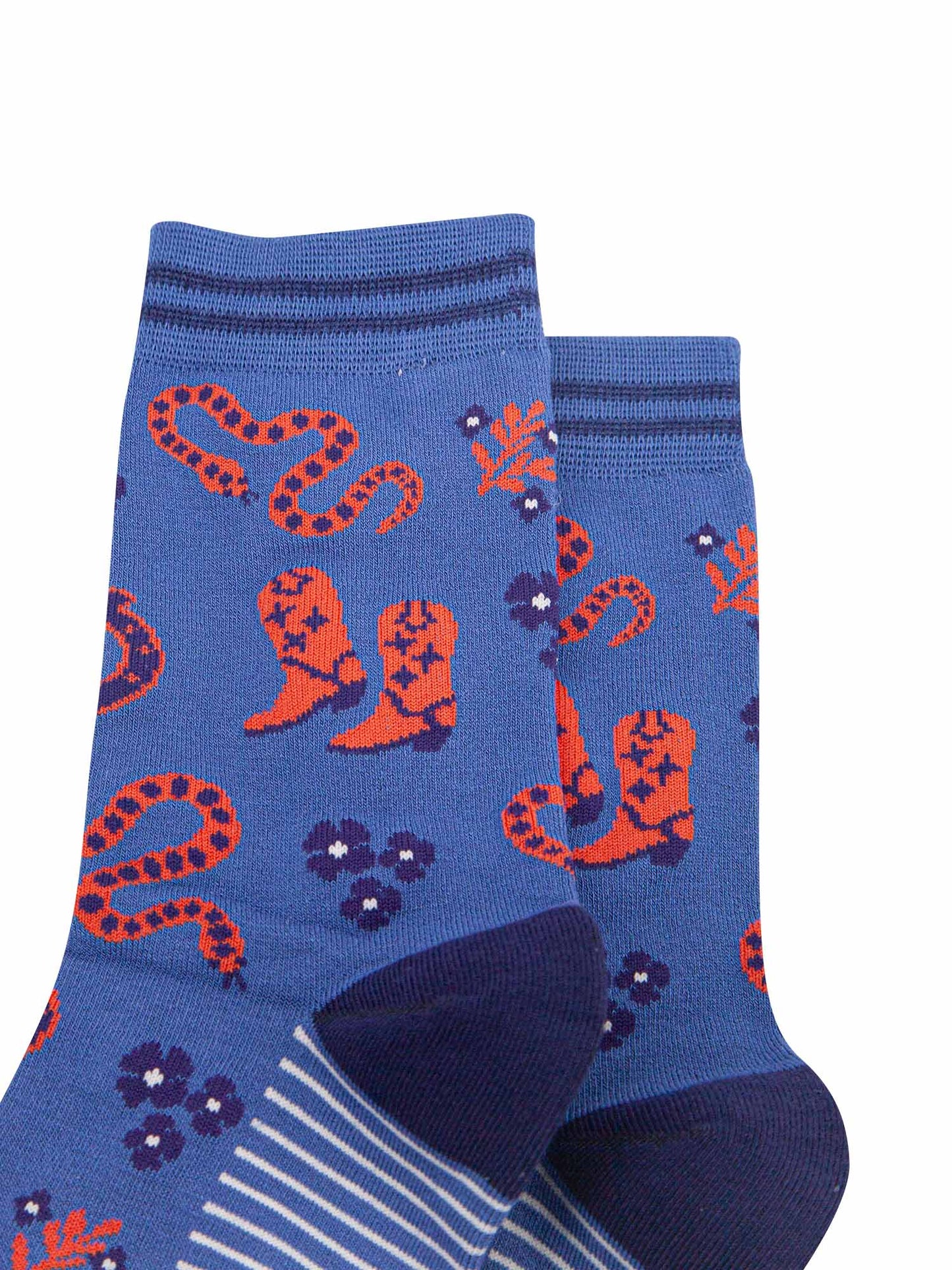 womens-bamboo-socks-navy-blue-denim-blue-cowboy-snakes-close-up