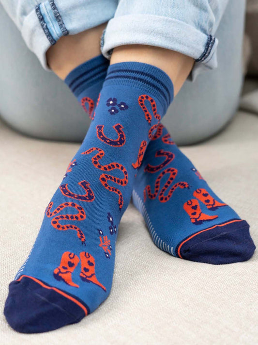 cowboy-cowgirl-print-bamboo-socks-in-blue-and-orange