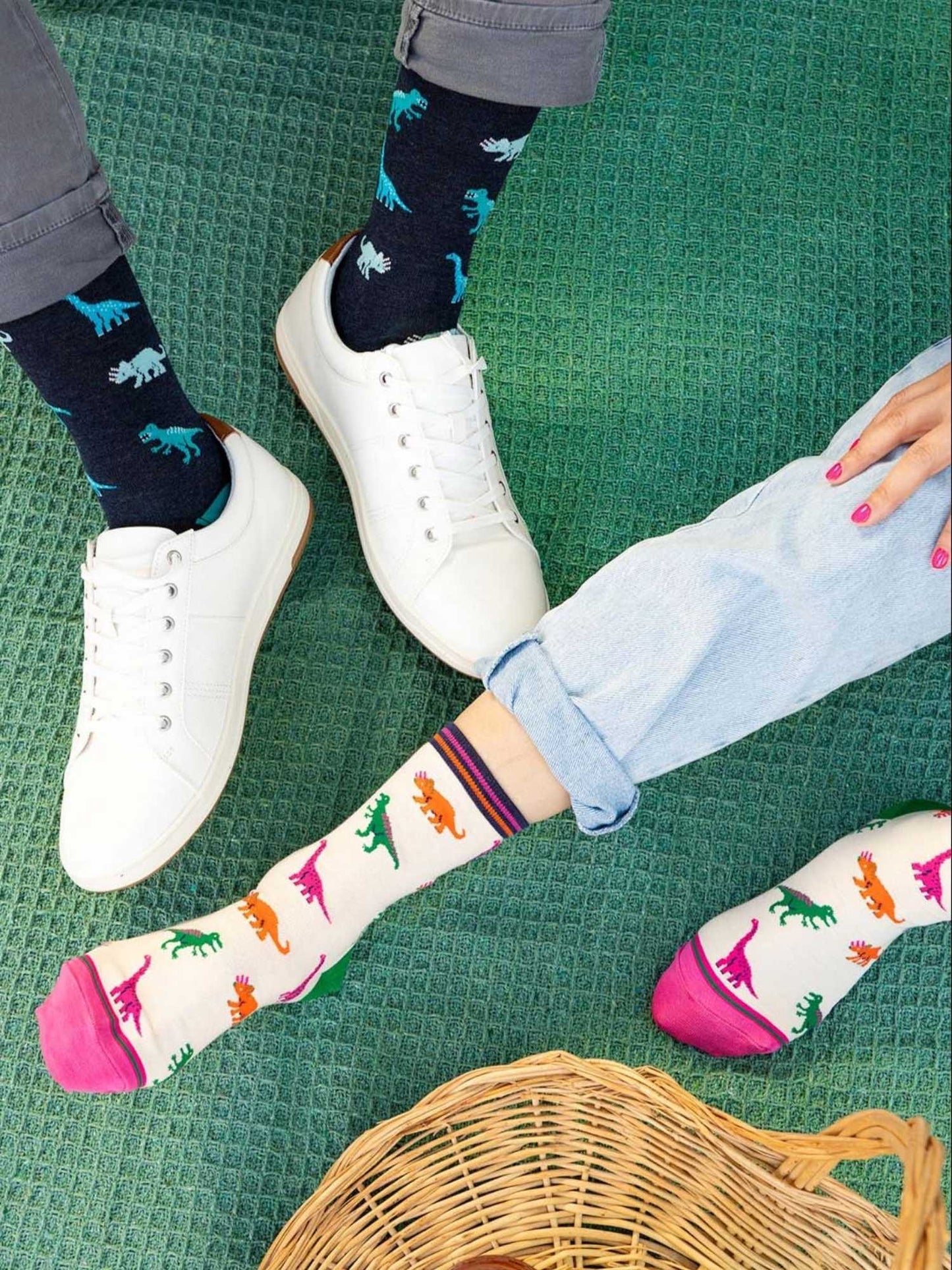dinosaur-print-bamboo-socks-in-blue-dinosaur-print-bamboo-socks-in-cream-and-pink-multi