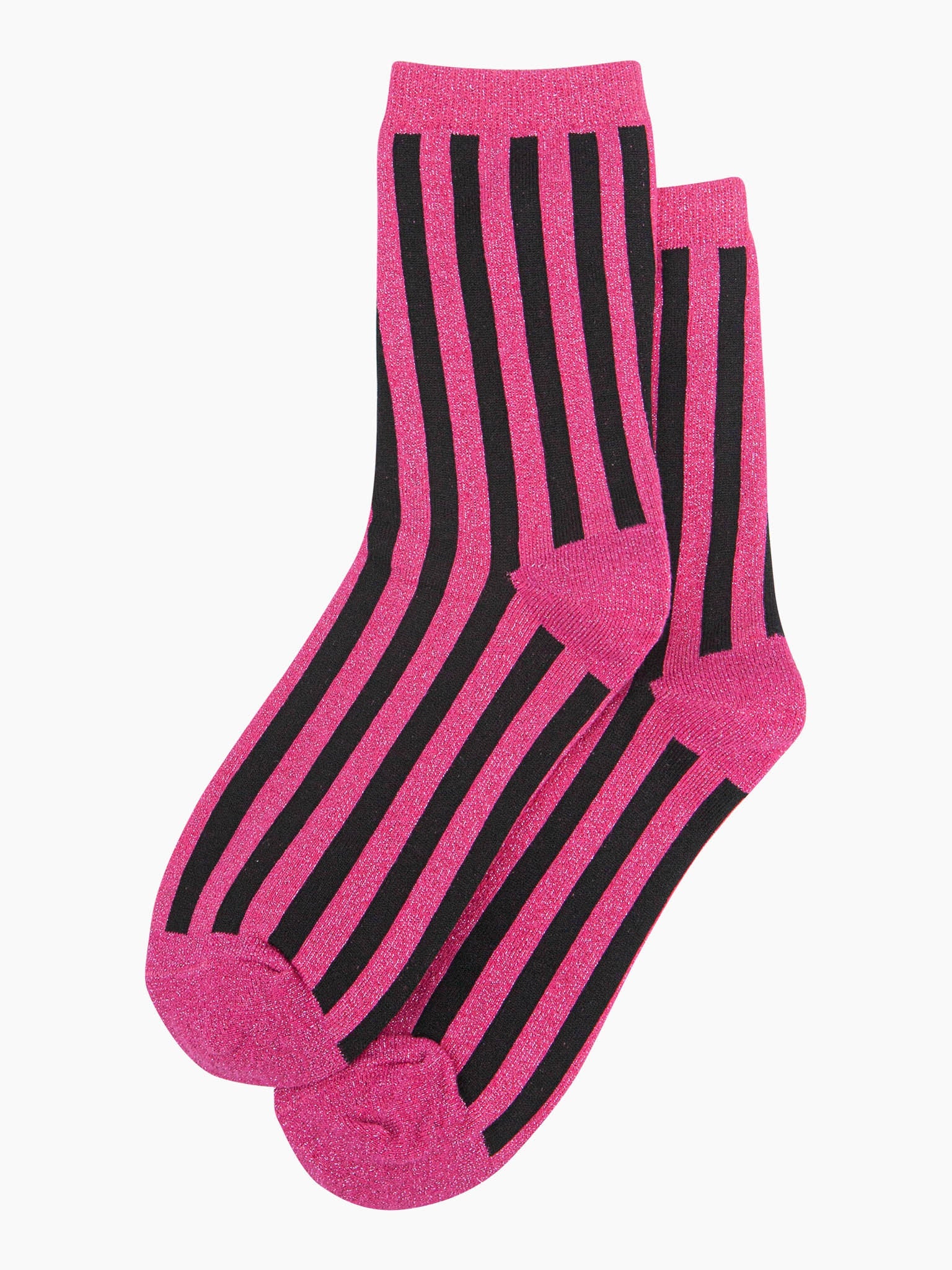 womens-glitter-socks-hot-pink-black-stripes-laying-flat-all-over-sparkle