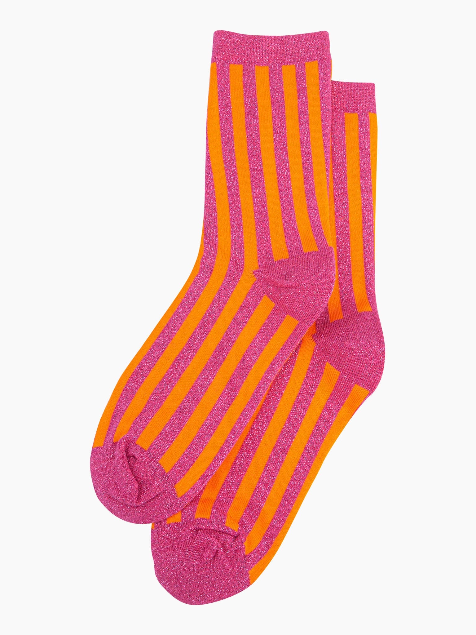 womens-glitter-socks-hot-pink-orange-stripes-laying-flat-all-over-sparkle