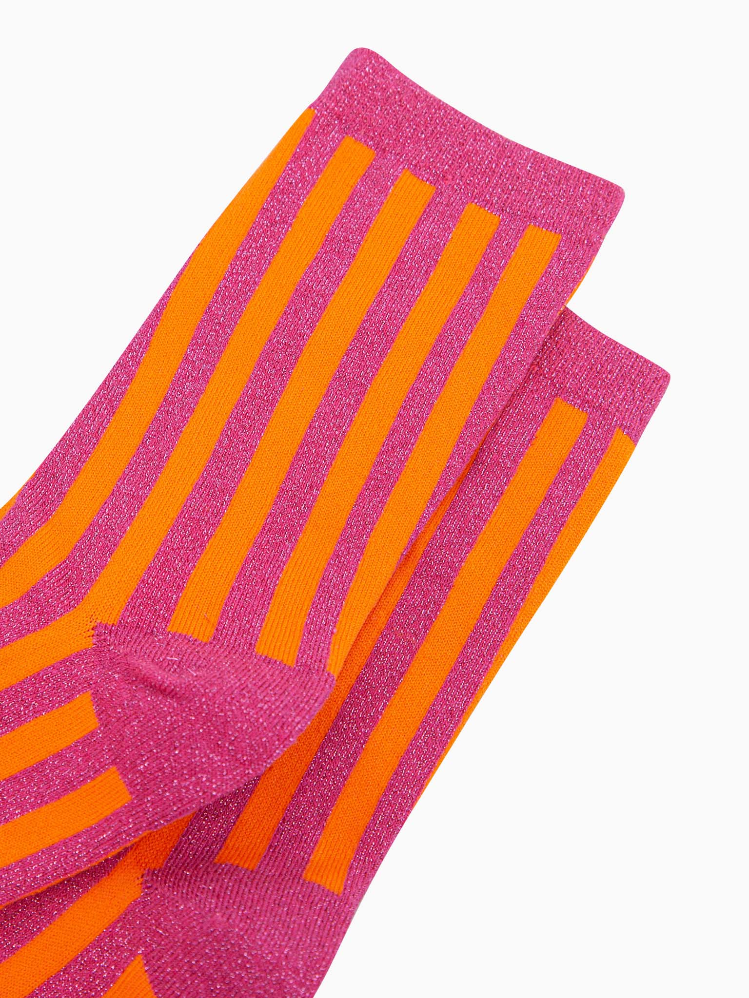 womens-glitter-socks-hot-pink-orange-stripes-close-up-orange-pink-stripes-silver-sparkly-glitter
