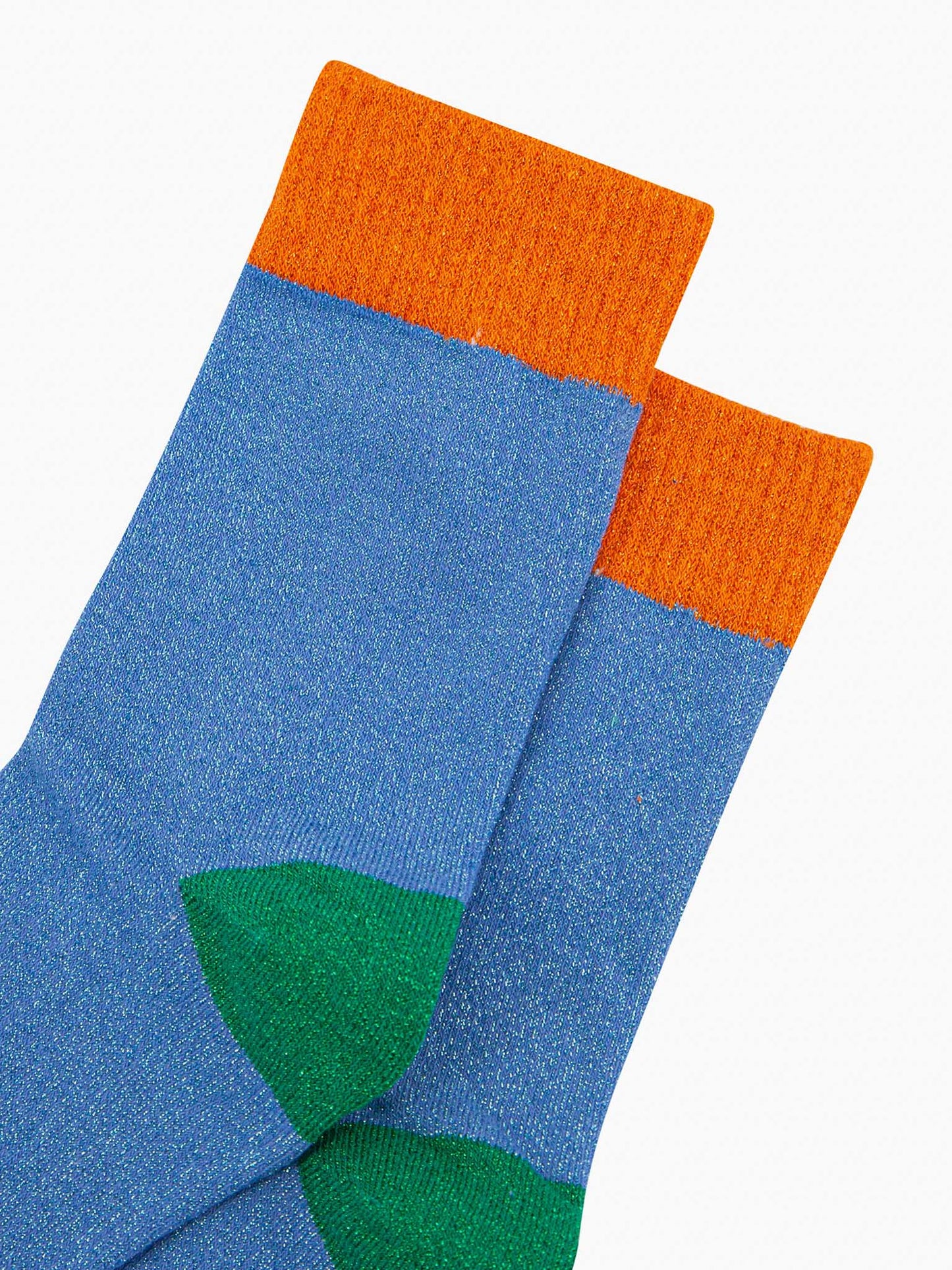 womens-glitter-socks-blue-orange-colour-burst-close-up-sparkly-ribbed-cuffs