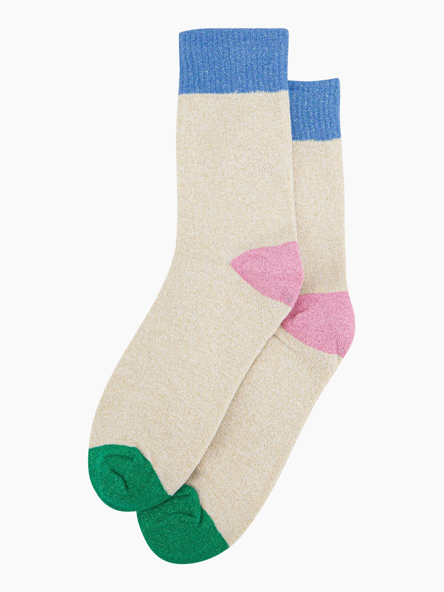 womens-glitter-socks-cream-denim-blue-colour-burst-laying-flat-sparkly-cotton-multicoloured