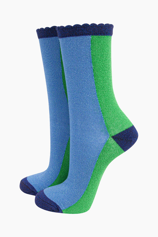 womens-glitter-socks-lime-denim-blue-colour-block-two-tone