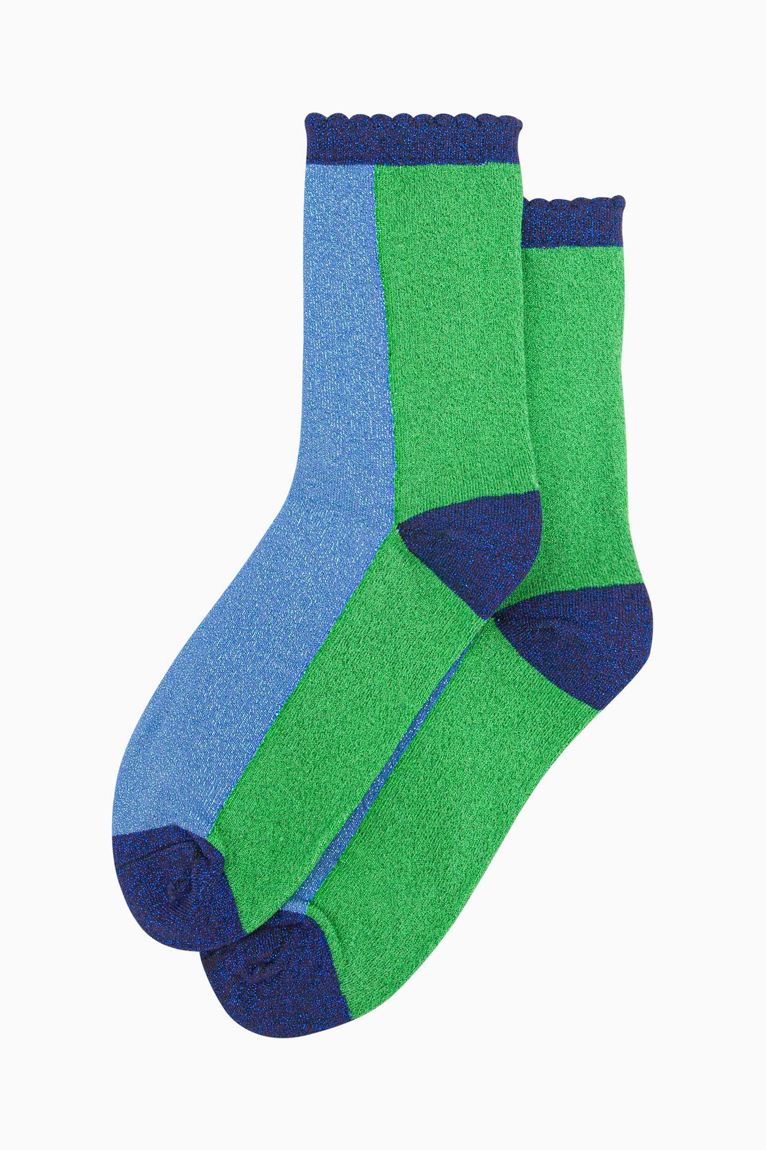 womens-glitter-socks-lime-denim-blue-colour-block-laying-flat