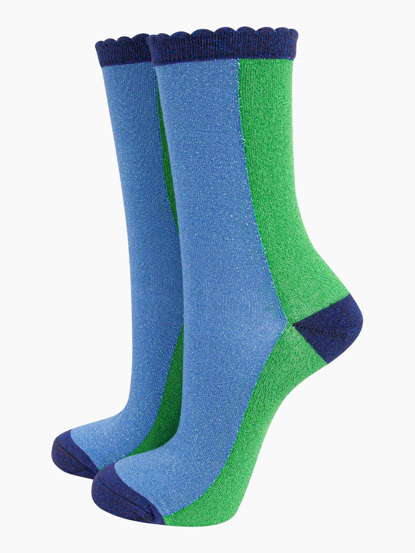 womens-glitter-socks-lime-denim-blue-colour-block-two-tone