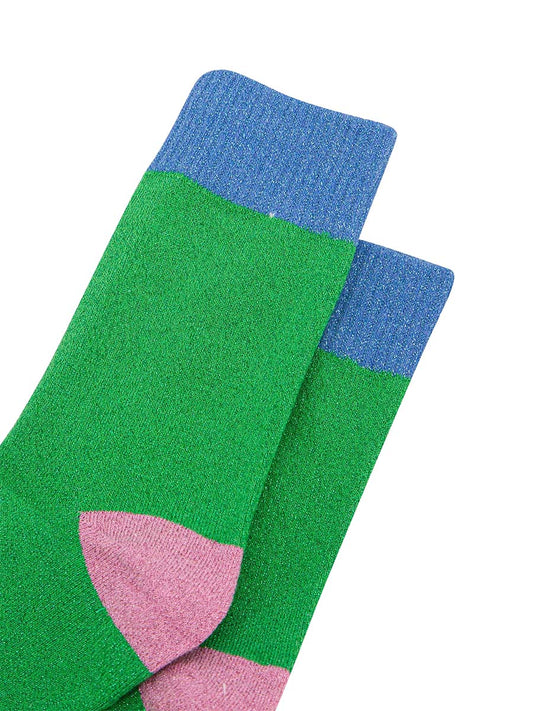 Colour Burst Combed Cotton Glitter Socks in Lime/Blue