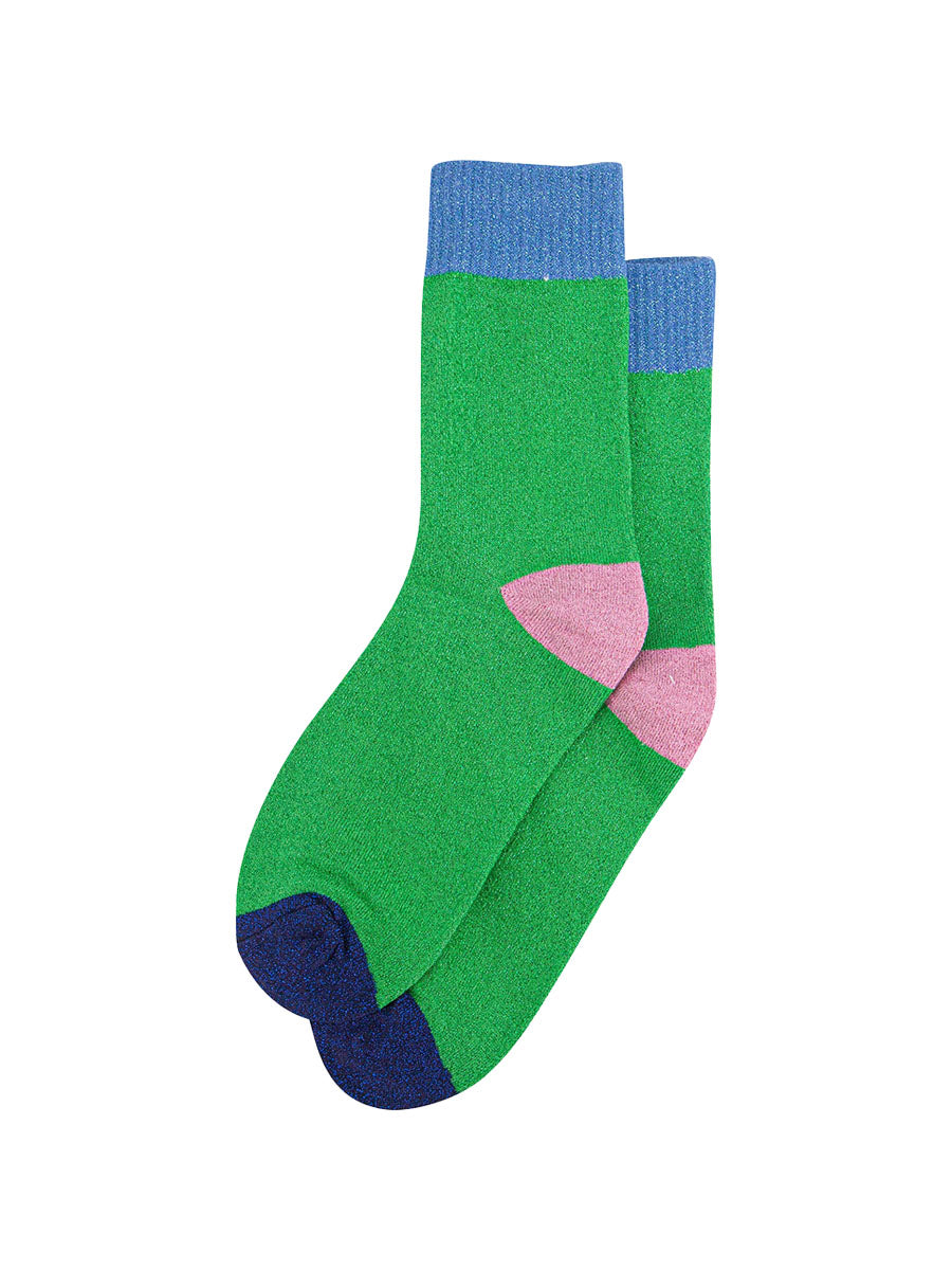 Colour Burst Combed Cotton Glitter Socks in Lime/Blue
