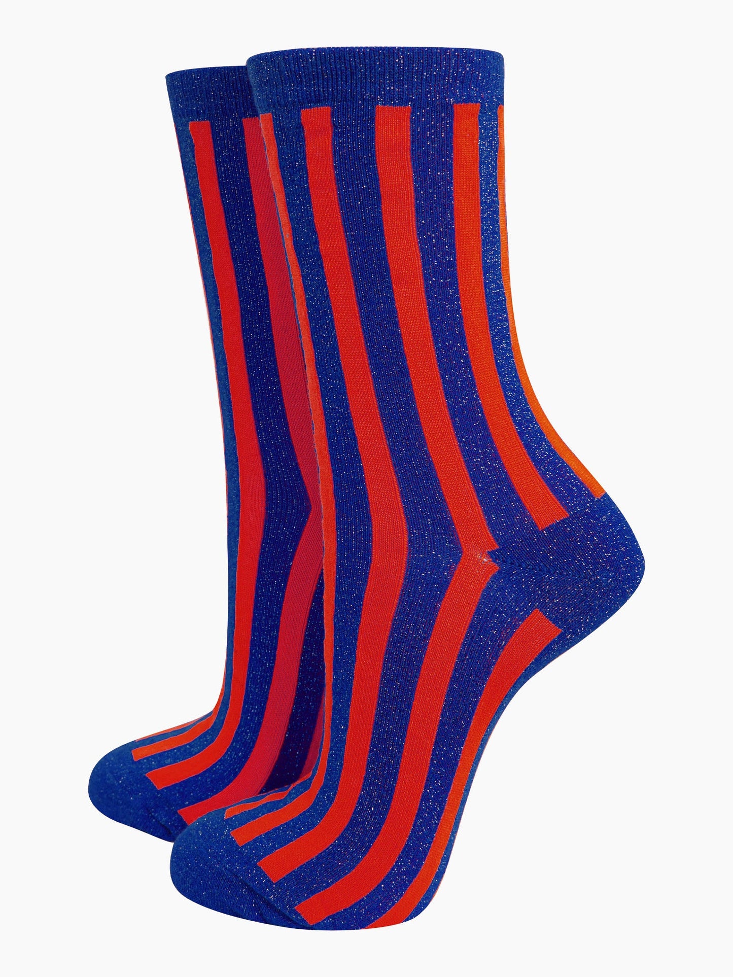 womens-glitter-socks-navy-blue-red-stripes-vertical-contrasting-stripe-pattern