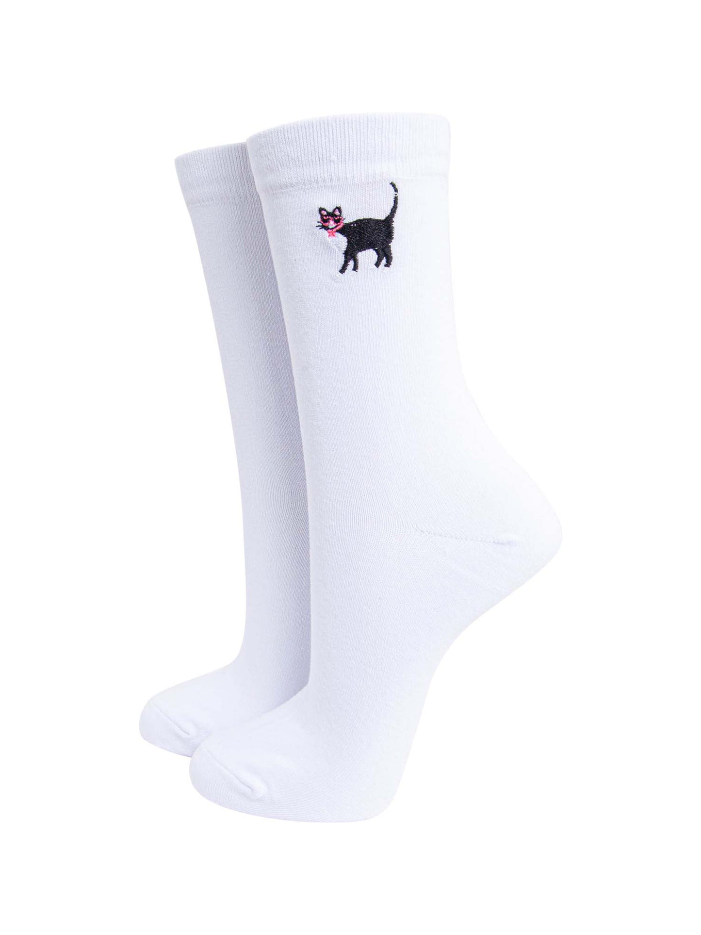 womens-embroidered-socks-white-cat-stitched-black-cat-on-ankle