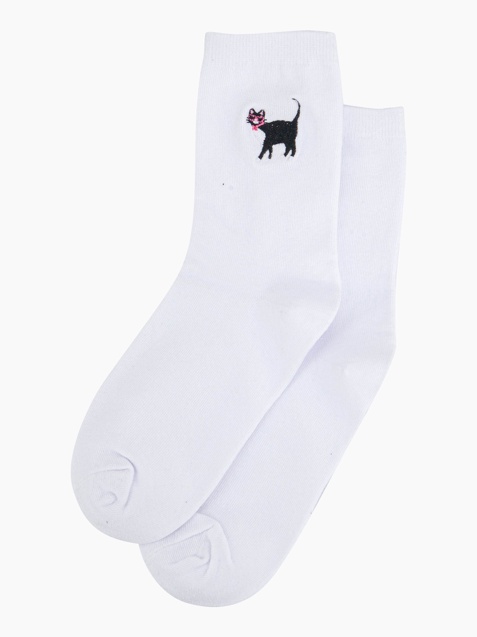 womens-embroidered-socks-white-cat-laying-flat-cat-is-on-the-ankle