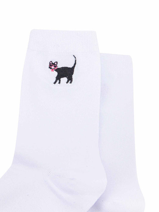 womens-embroidered-socks-white-cat-close-up-black-cat-wearing-pink-glasses-bowtie