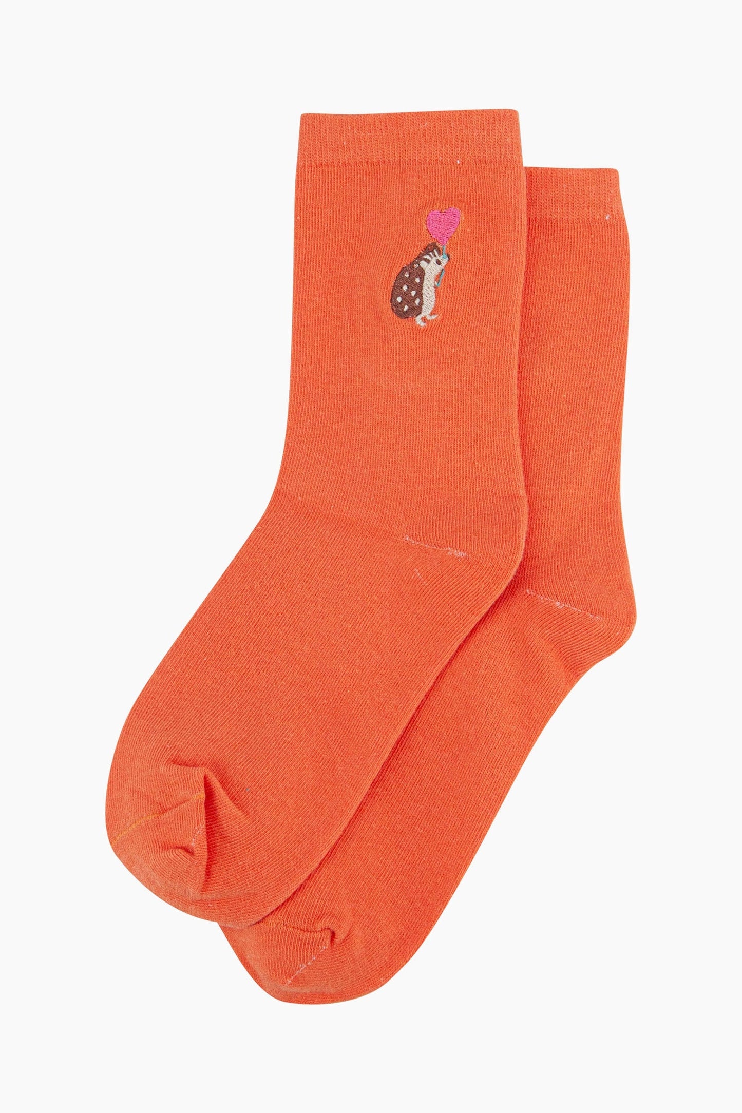 Women's Embroidered Socks - Orange, Hedgehog Heart Balloon