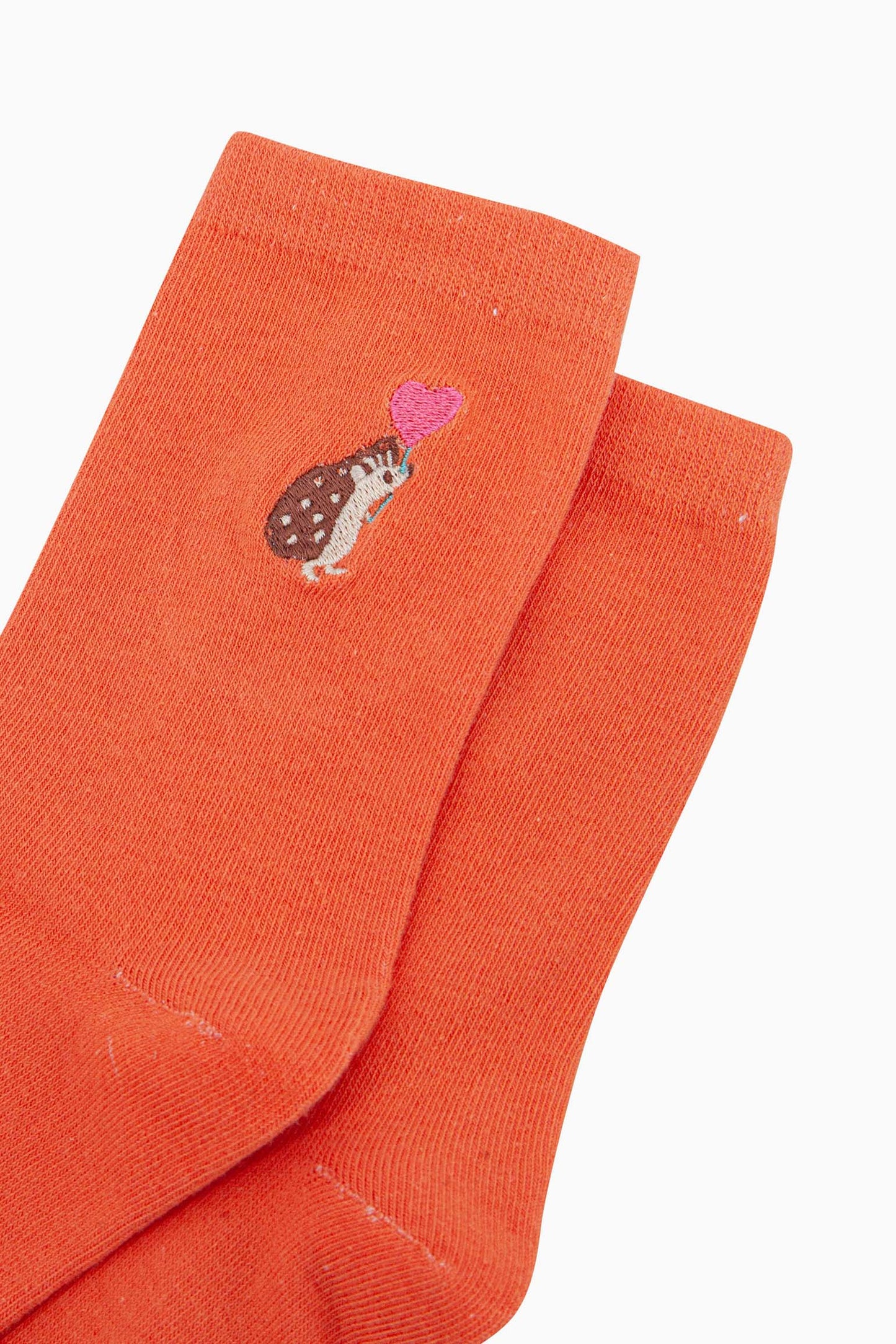 Women's Embroidered Socks - Orange, Hedgehog Heart Balloon