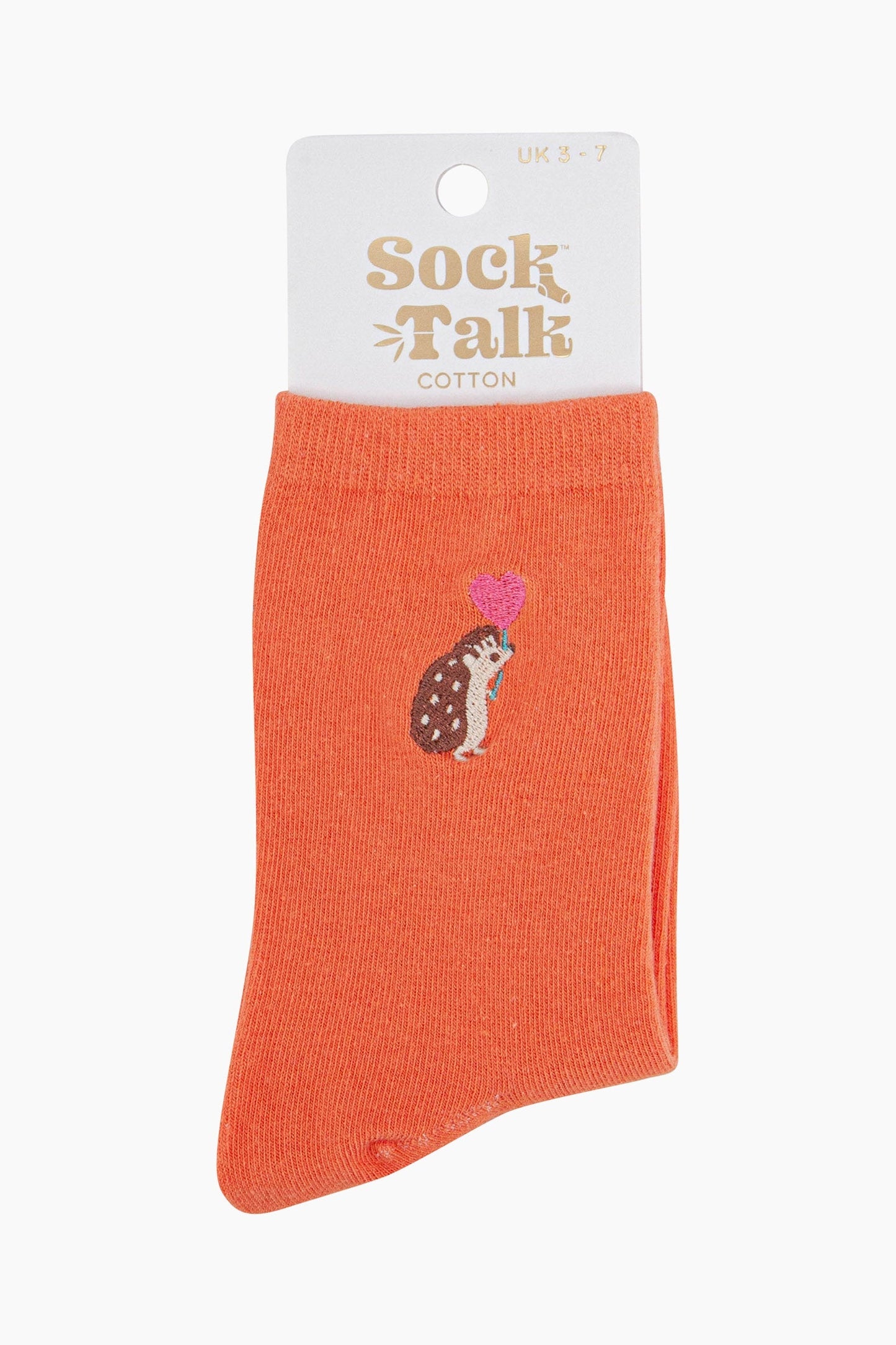 Women's Embroidered Socks - Orange, Hedgehog Heart Balloon