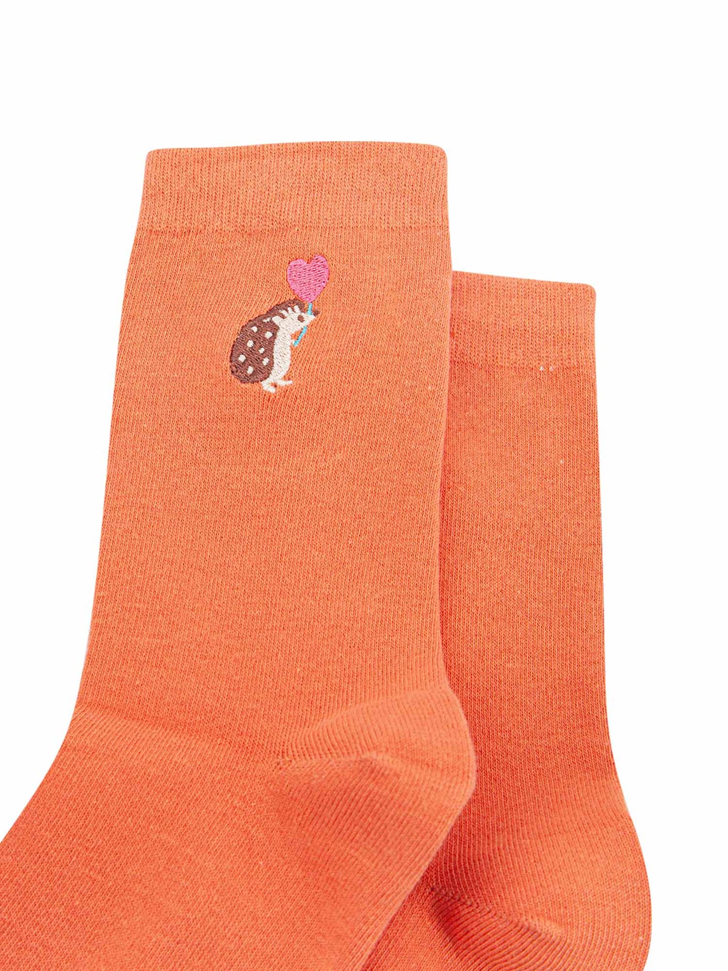 Embroidered Hedgehog Heart Balloon Cotton Socks in Orange