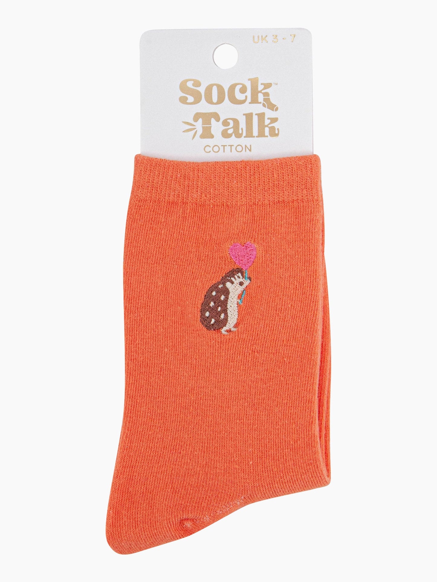 Women's Embroidered Socks - Orange, Hedgehog Heart Balloon