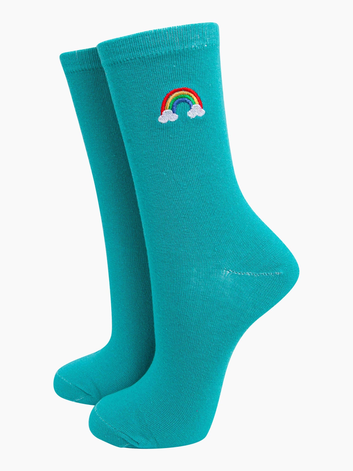 womens-embroidered-socks-turquoise-rainbow-stitched-multicoloured-embroidery