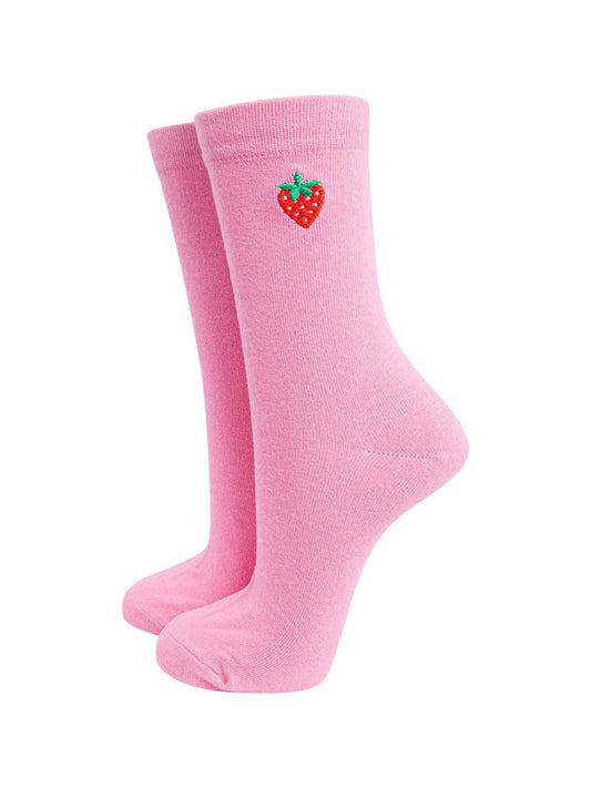 womens-embroidered-socks-pink-strawberry-stitched-embroidery-fruit-on-ankle