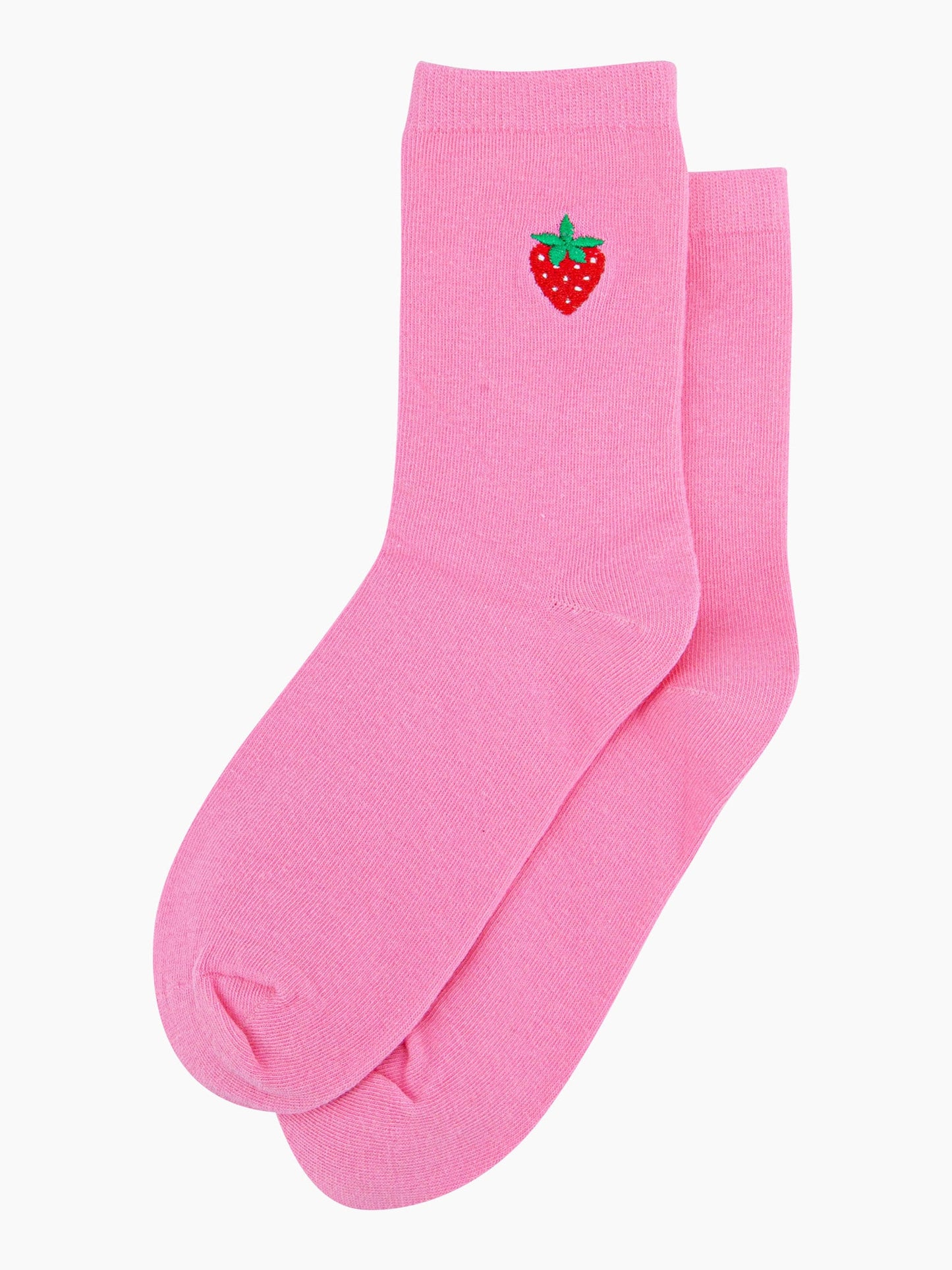 womens-embroidered-socks-pink-strawberry-laying-flat