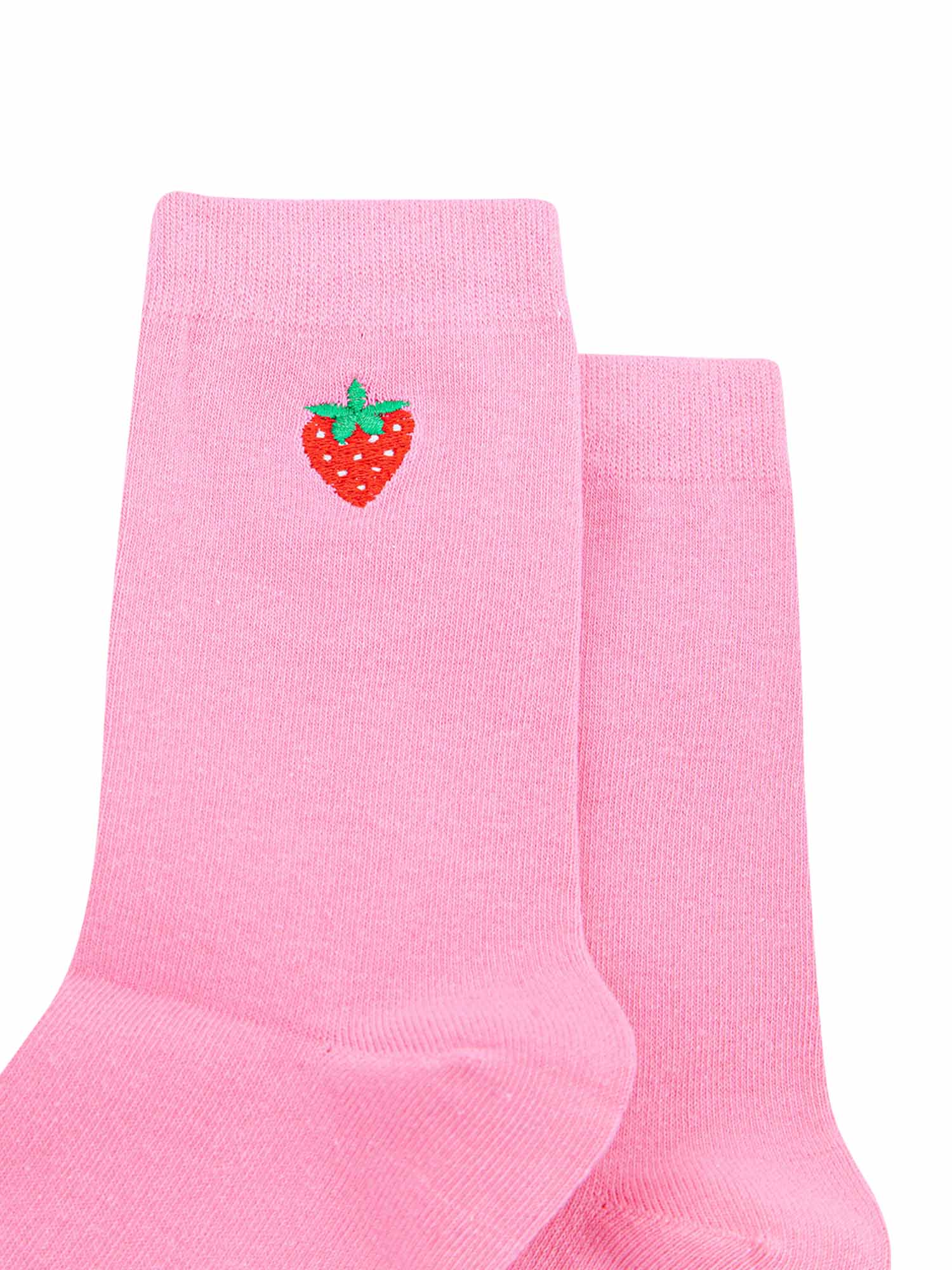 womens-embroidered-socks-pink-strawberry-close-up-strawberry-is-red-with-green-leaves-white-seeds