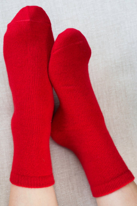 Women's Cashmere Socks Ankle Socks- Red, Cashmere