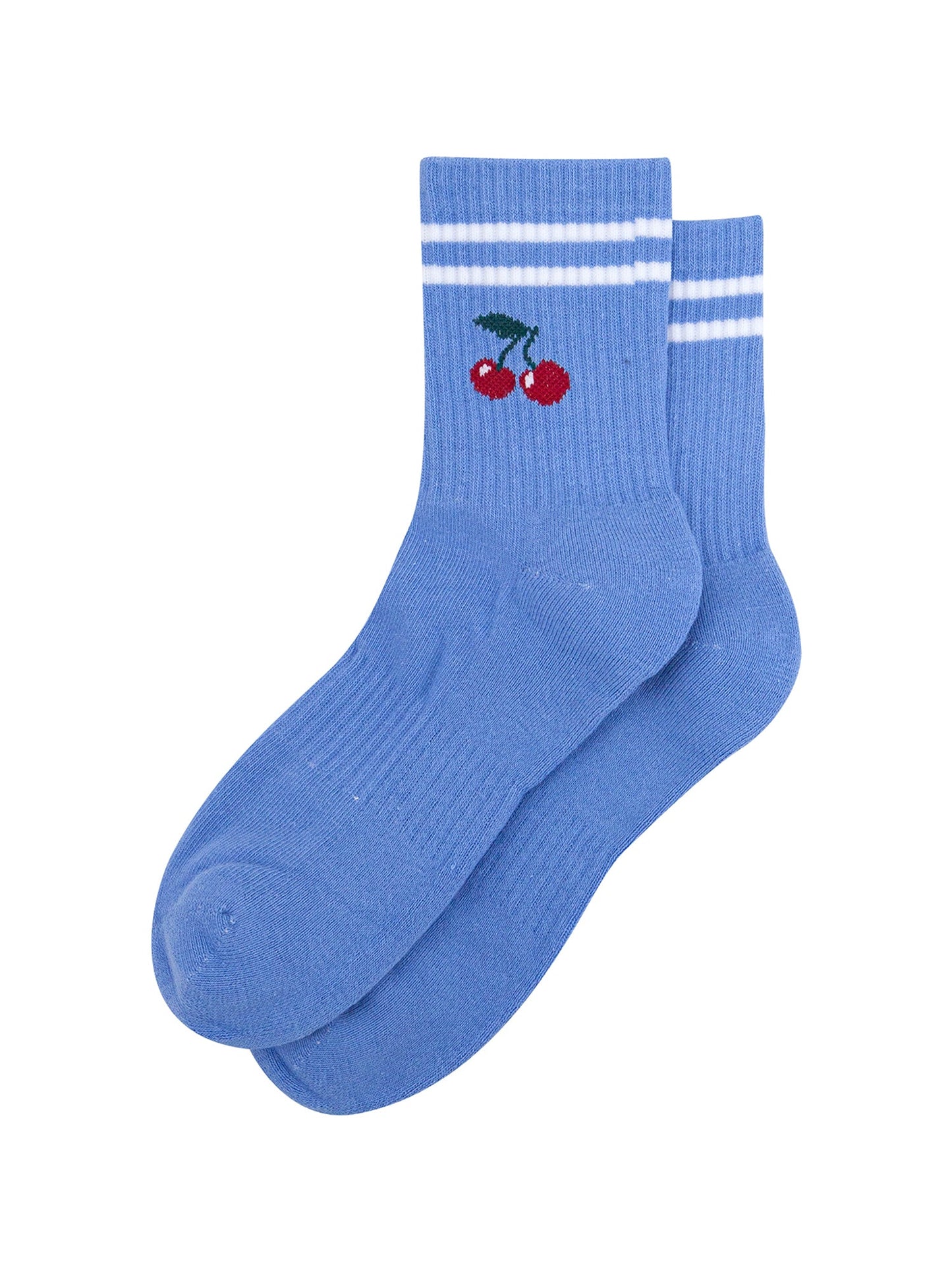 Cherry-Combed-Cotton-Sports-Socks-in-Blue-Lying-Flat