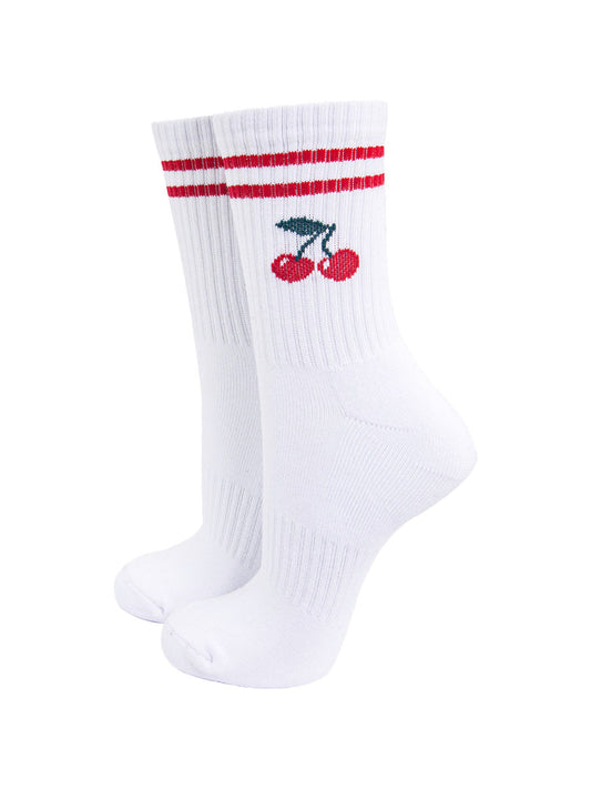 womens-sporty-socks-white-cherries-fruit-stripes