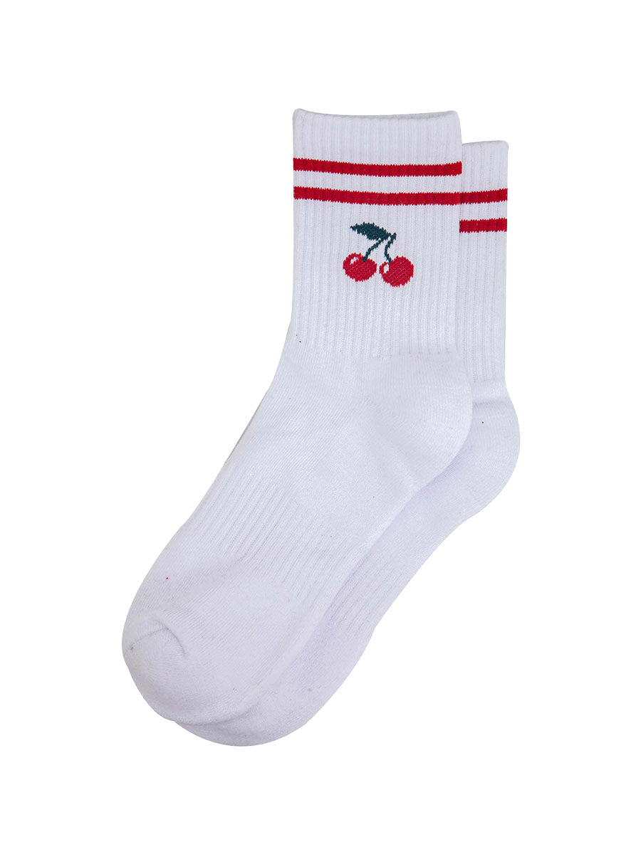 womens-sporty-socks-white-cherries-laying-flat