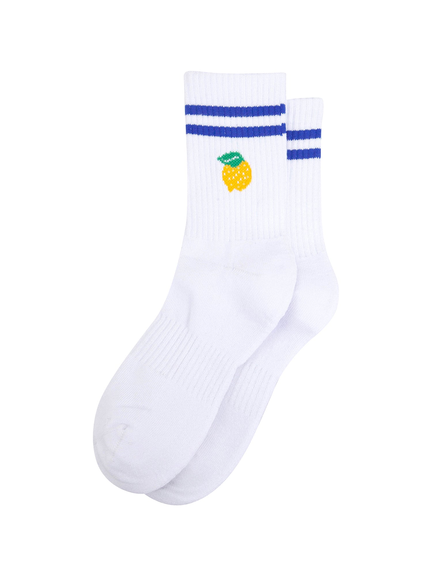 Lemon-Combed-Cotton-Sports-Socks-in-White-Lying-Flat