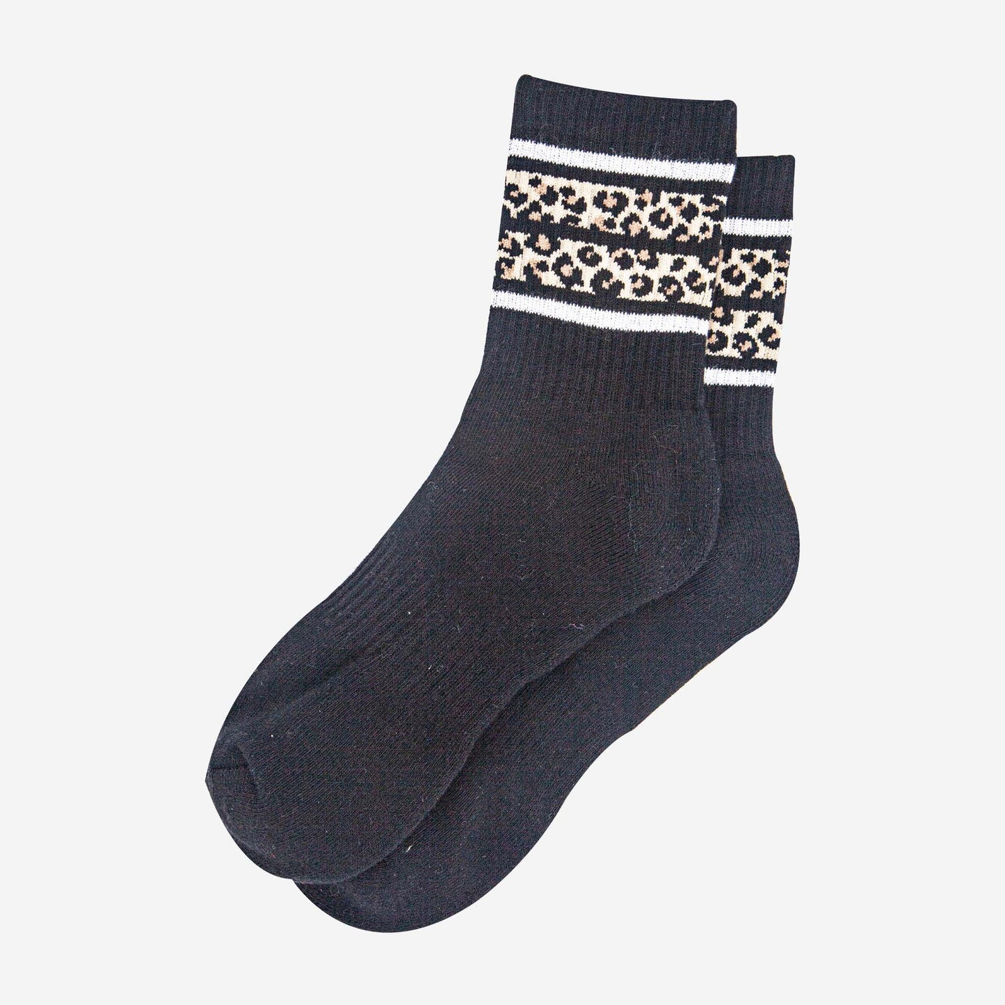 womens-sporty-socks-black-leopard-stripe-laying-flat