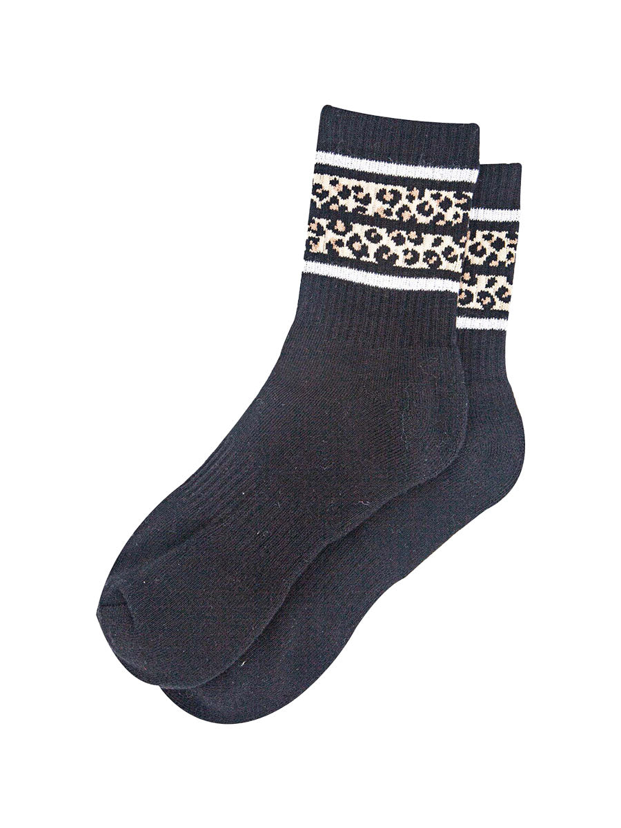 womens-sporty-socks-black-leopard-stripe-laying-flat