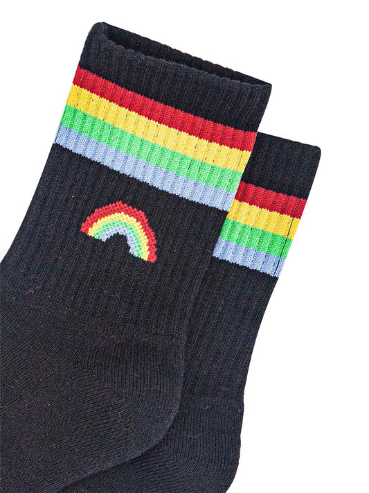 womens-sporty-socks-black-rainbow-close-up-ribbed-cotton
