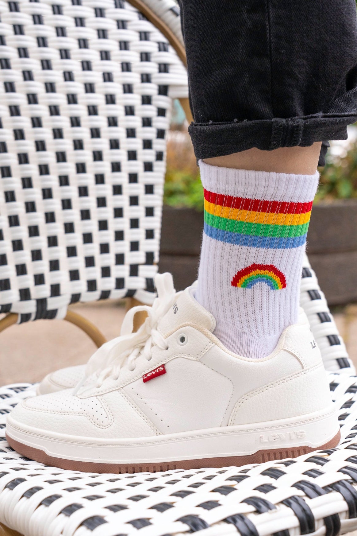 Women's Sporty Socks - White, Rainbow