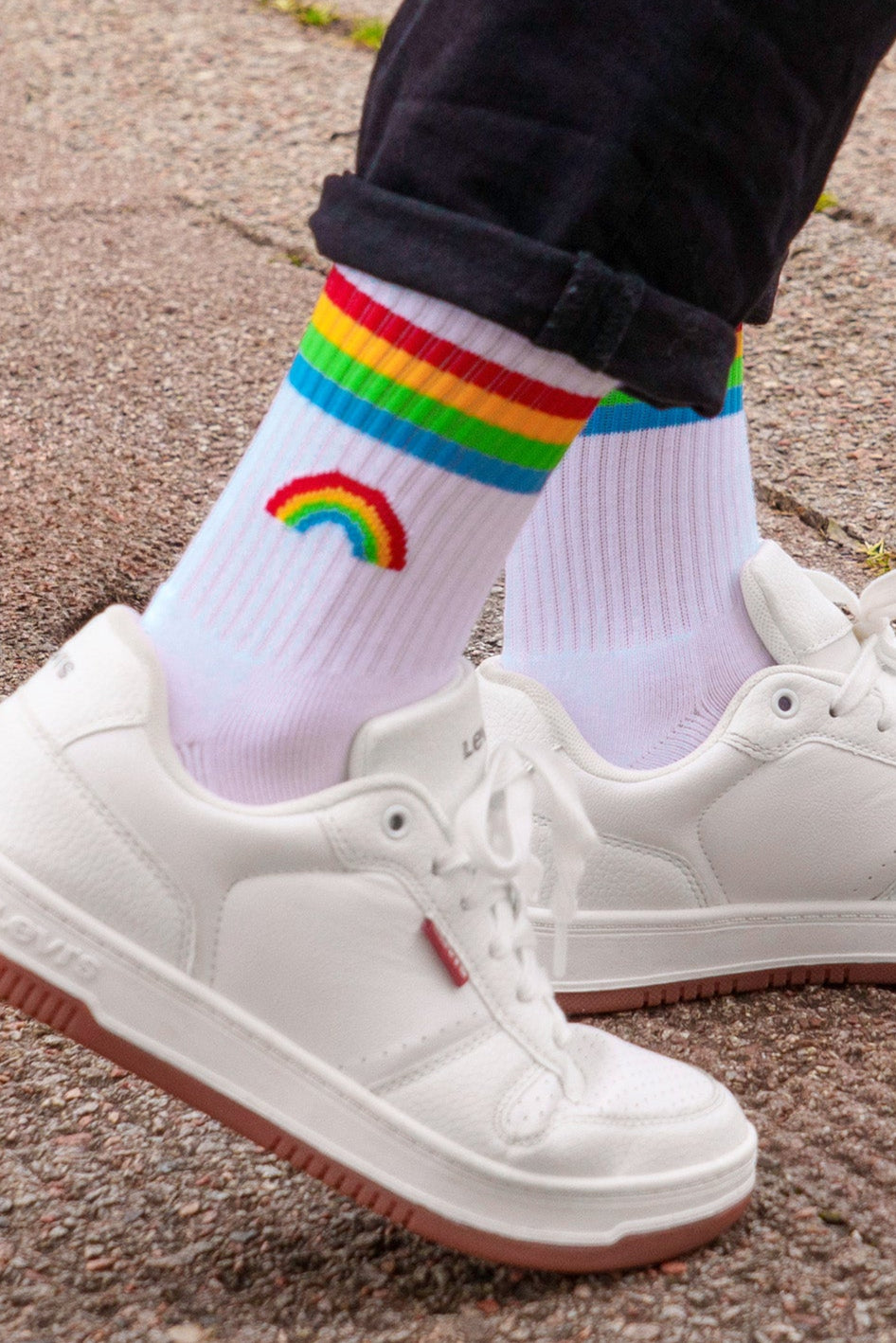 Women's Sporty Socks - White, Rainbow
