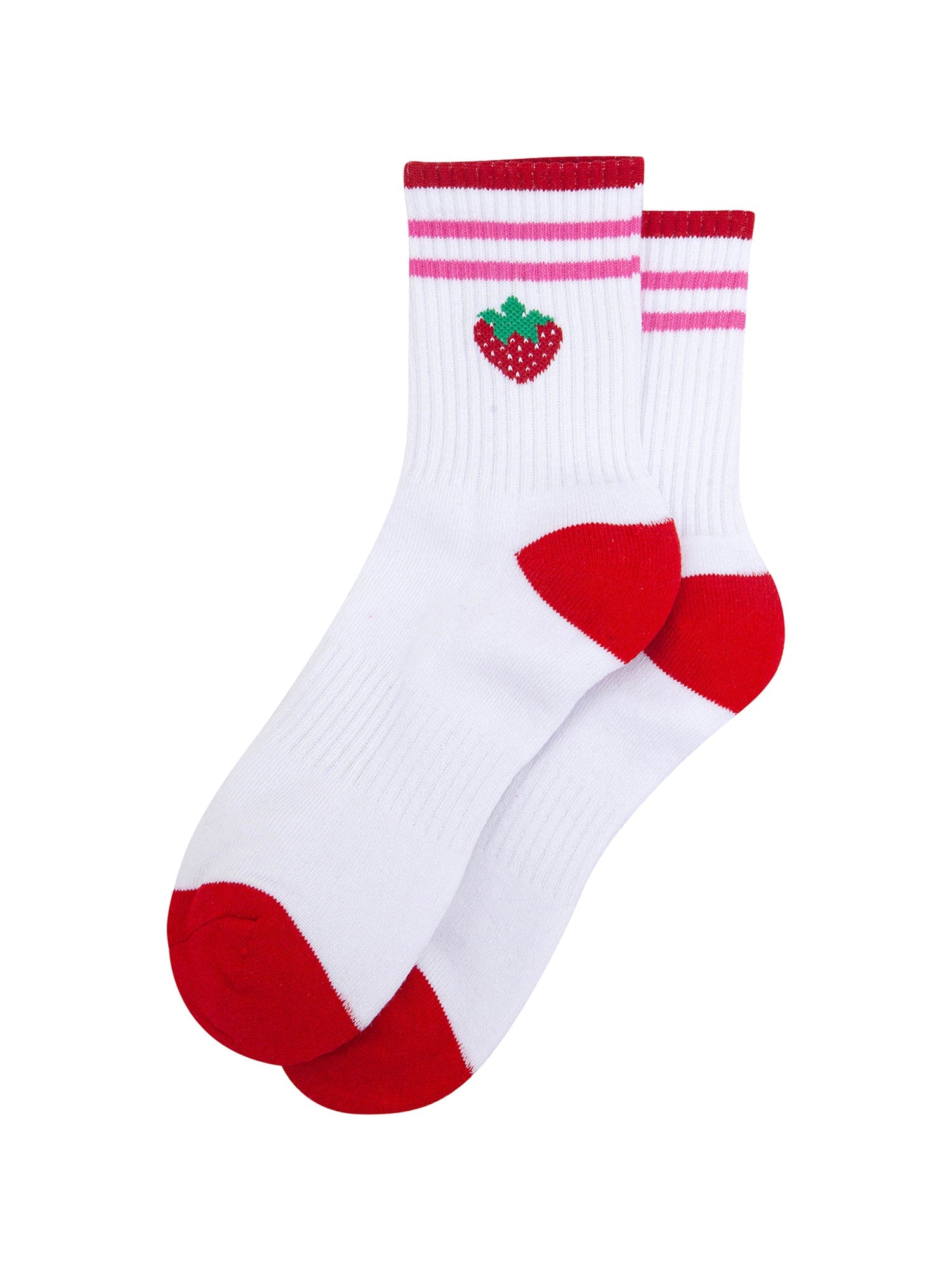 Strawberry-Combed-Cotton-Sports-Socks-in-White-Lying-Flat