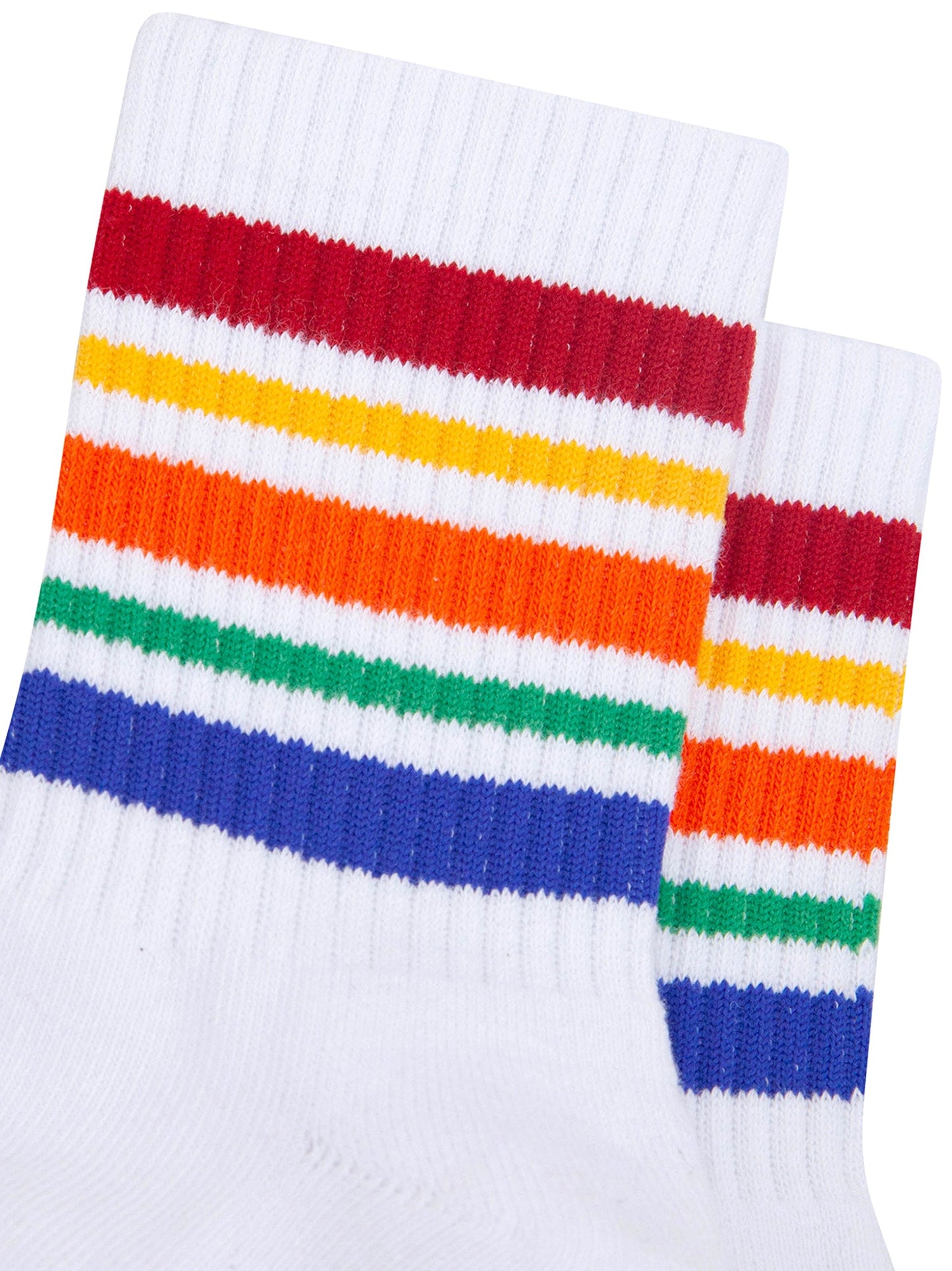 Rainbow-Striped-Combed-Cotton-Sports-Socks-in-White-Closeup